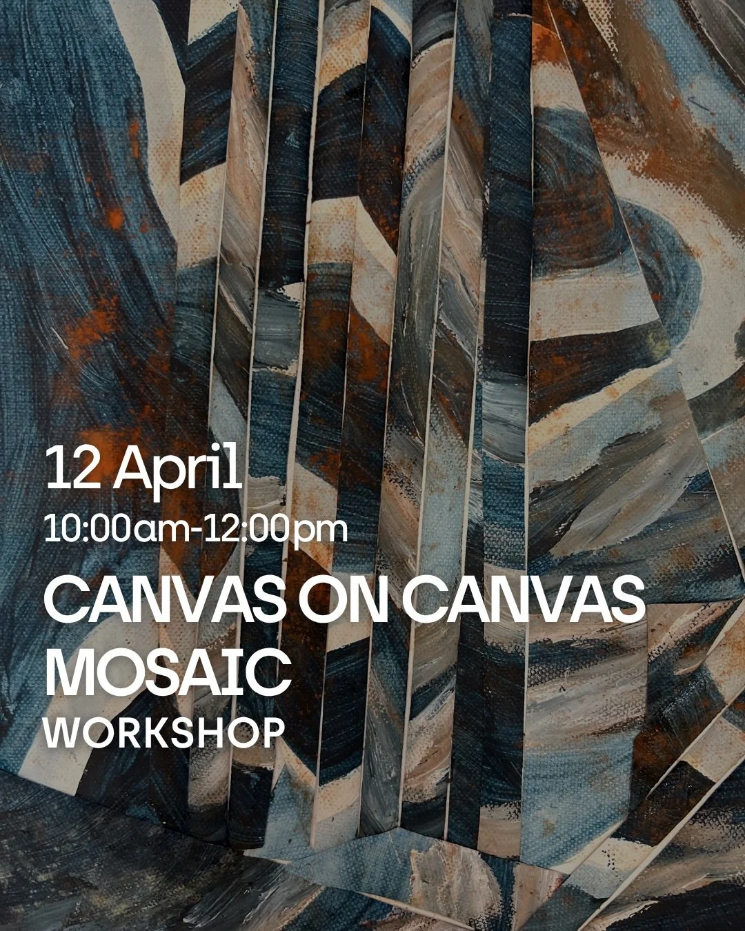Explore a unique and hands-on creative experience at our upcoming Canvas on Canvas Mosaic Workshop 🖼️ 

Experience the process of painting, cutting, and assembling canvas pieces as you create your own artwork. Build layered shapes, play with dynamic