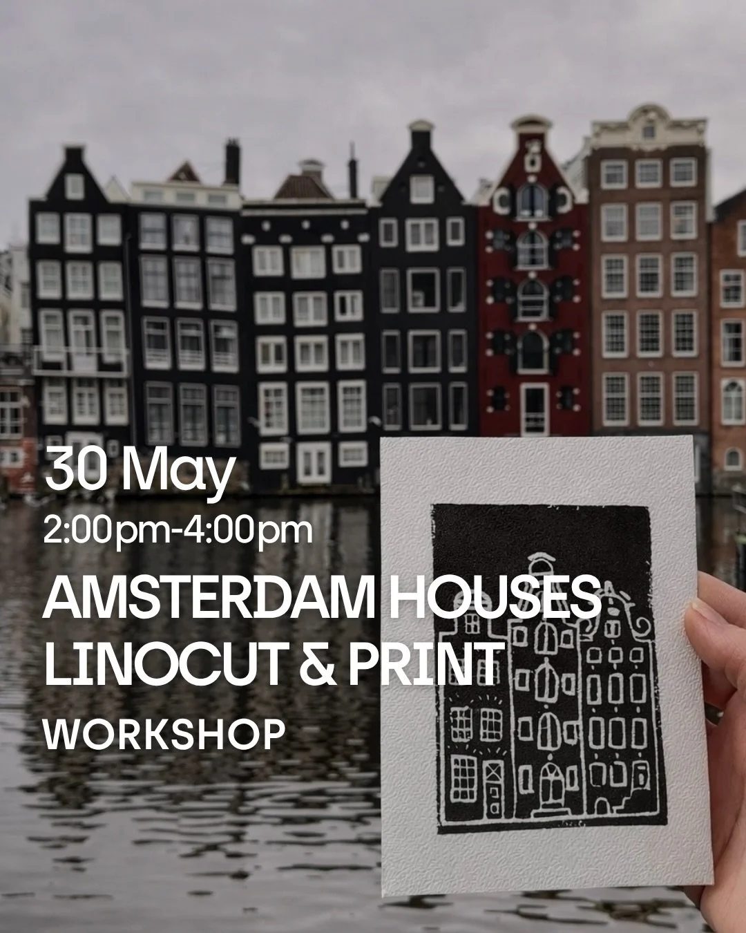 Amsterdam houses in lino printing 🏠🌳

Carve, print, and create your own little Amsterdam-inspired artwork in this cozy lino printing workshop 🖤

You&rsquo;ll learn the basics of lino carving and printing, play with ink and composition, and leave w