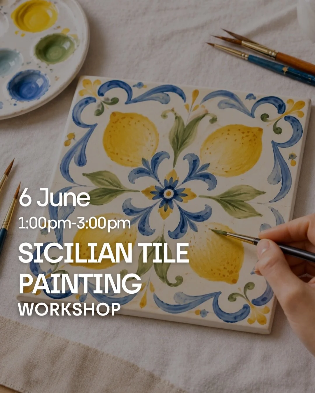 Join us for a fun, hands-on session inspired by the vibrant beauty of traditional Sicilian tiles and create your own unique piece of art 🇮🇹🍋

🎟️ Limited spots available! comment &ldquo;Tile&rdquo; and we&rsquo;ll send you all the details!

#TileP