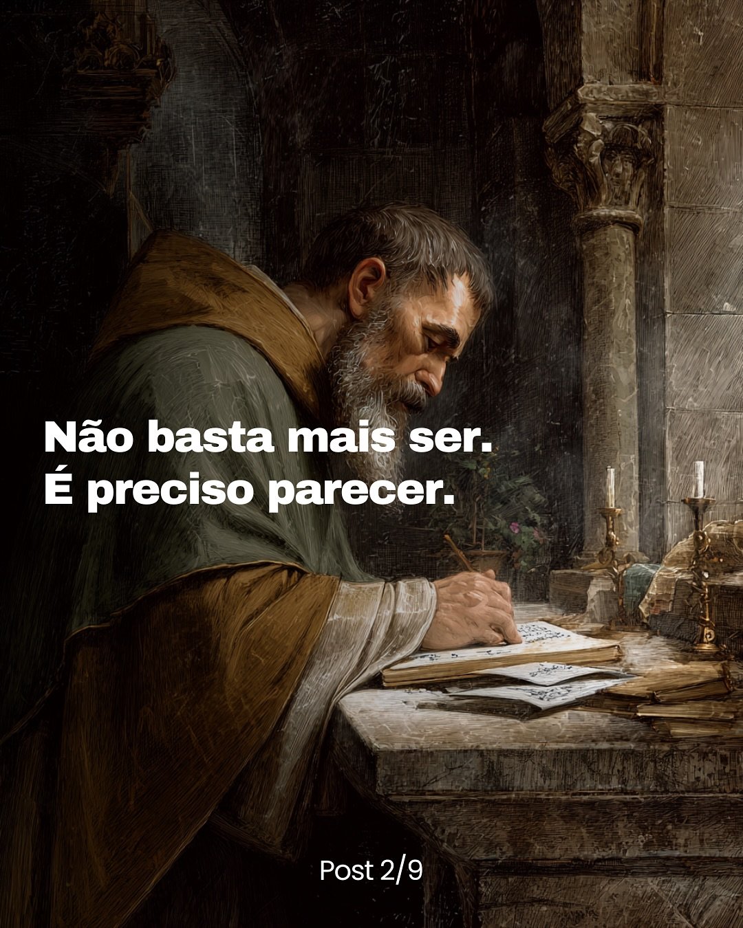 Vivemos a era em que o espelho se tornou altar.
N&atilde;o basta mais viver. &Eacute; preciso parecer.

E assim, o sil&ecirc;ncio da alma foi substitu&iacute;do
pelo eco incessante da vaidade.

Seguidores n&atilde;o s&atilde;o testemunhas da verdade,