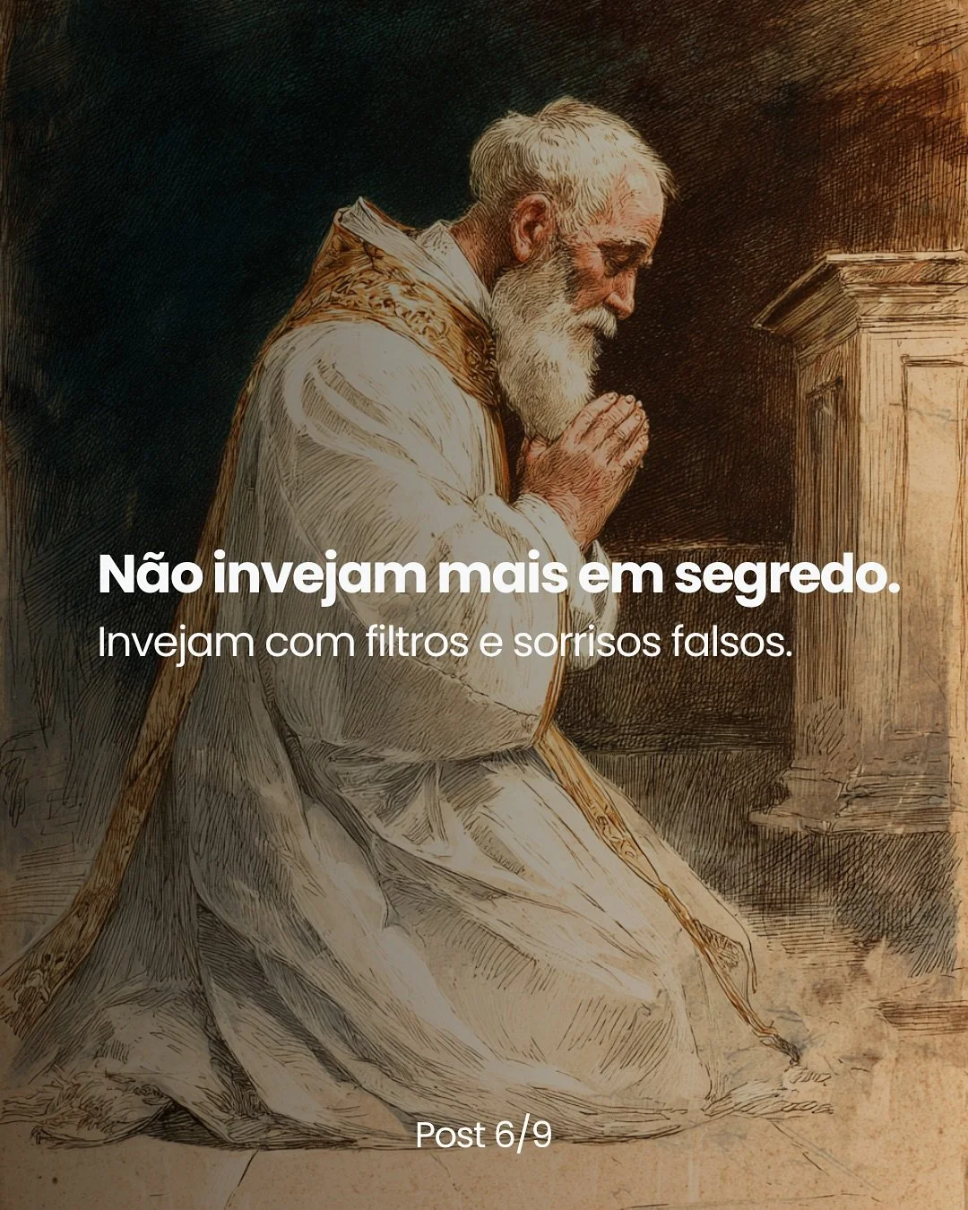 O tempo da inveja perform&aacute;tica.

Hoje, a inveja n&atilde;o se esconde,
ela posa para fotos, sorri com filtros
e veste o disfarce de admira&ccedil;&atilde;o.

N&atilde;o deseja ter. 
Deseja que o outro n&atilde;o tenha.

Corr&oacute;i em sil&ec