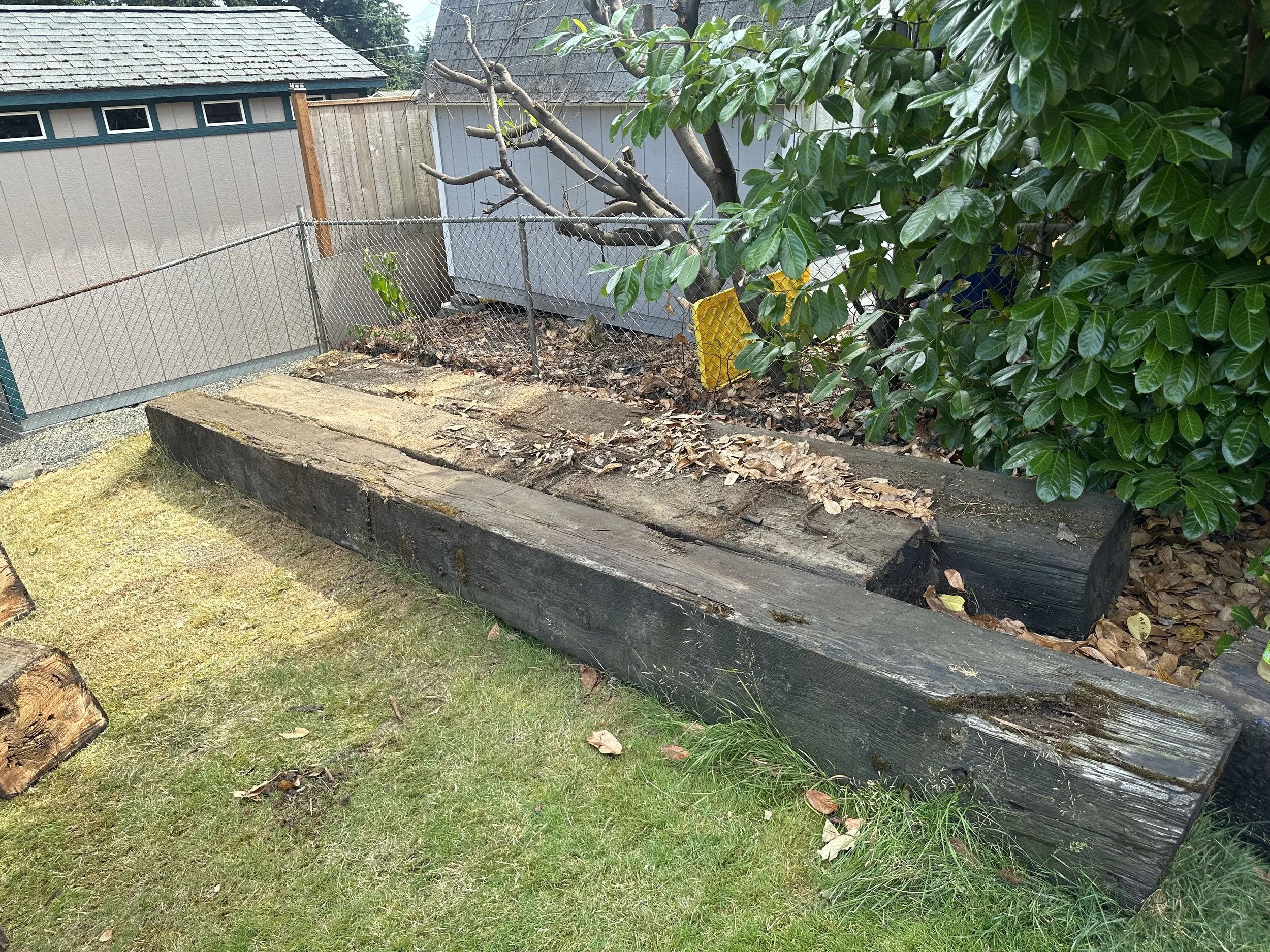 Progress — only three beams left to cut.