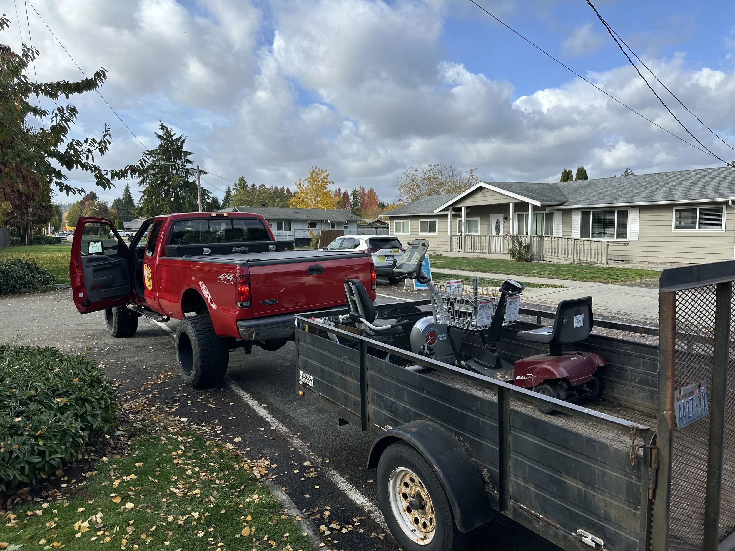 DAY 3 — Starting the scrap-metal run with the mobility scooter and exercise bike.