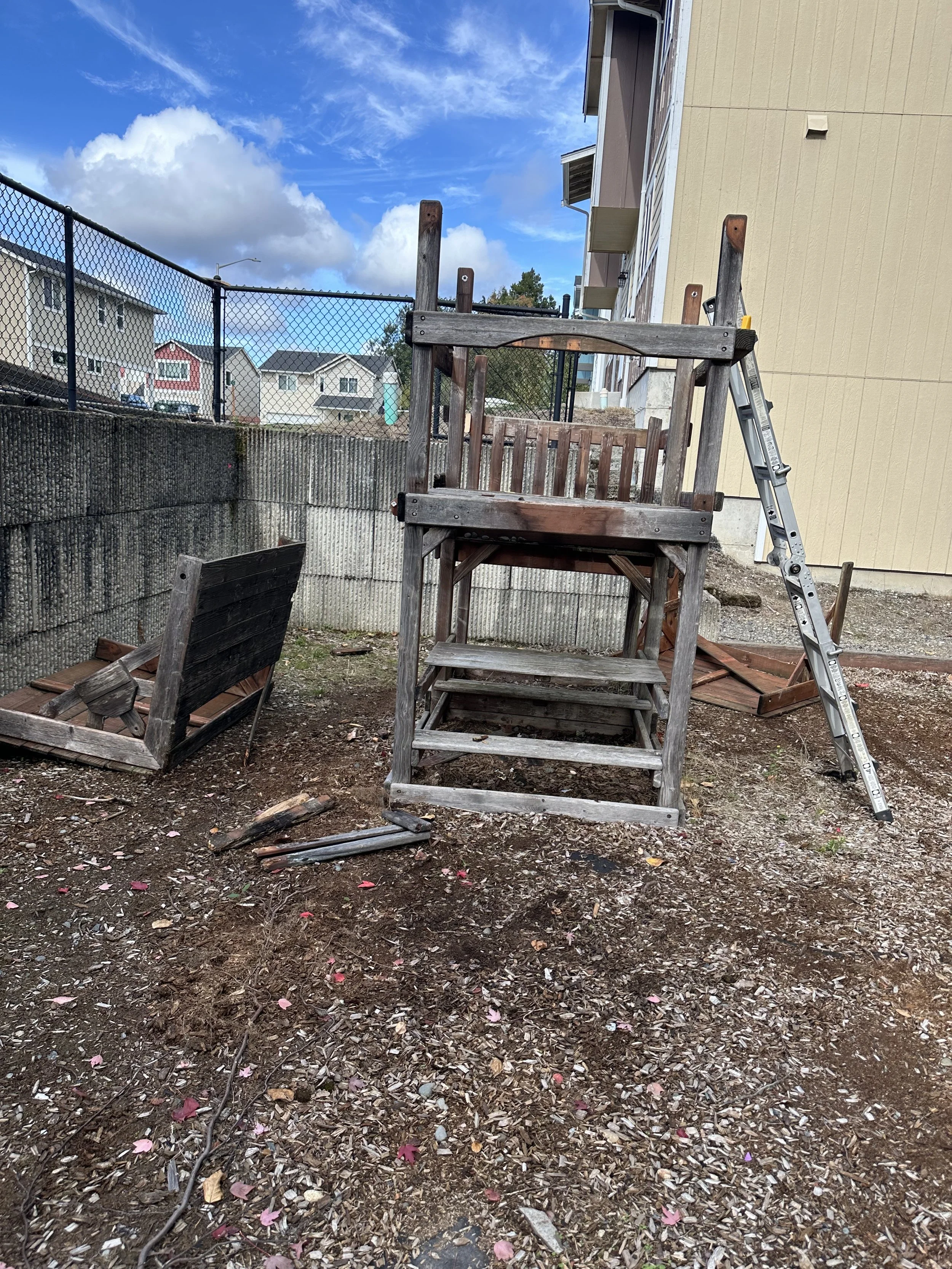 During tear-out — Safe removal of the rotten roof panels, Tacoma WA.