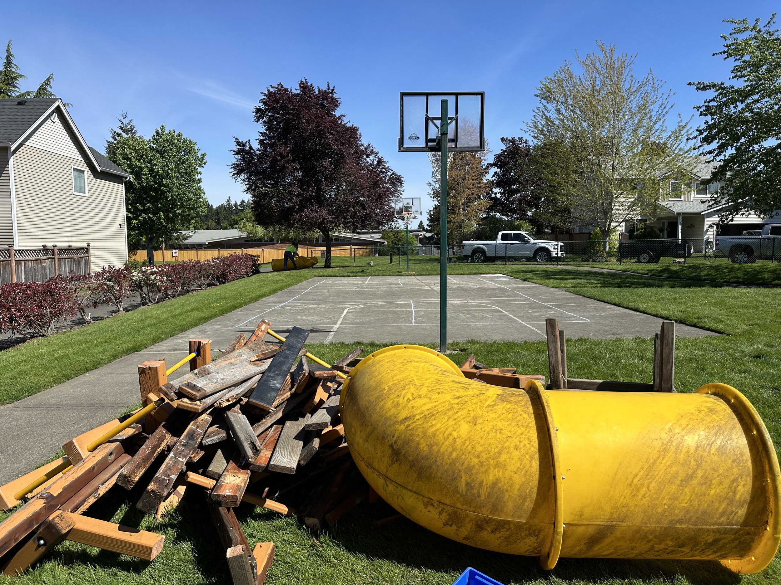 Debris staging — all components removed and prepped for loading, Puyallup WA.
