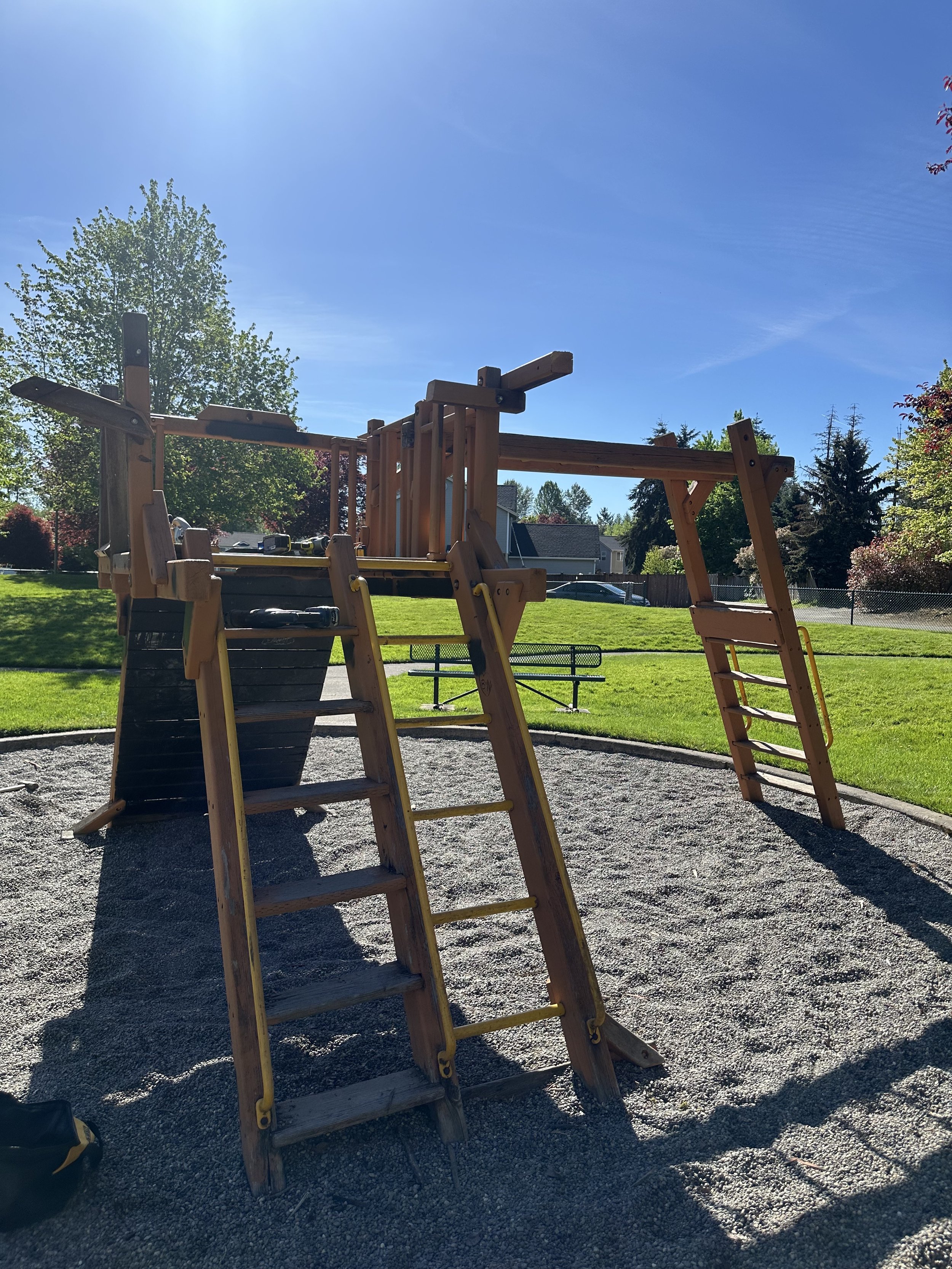 Before tear-out — slide and support frame showing heavy deterioration, Puyallup WA.