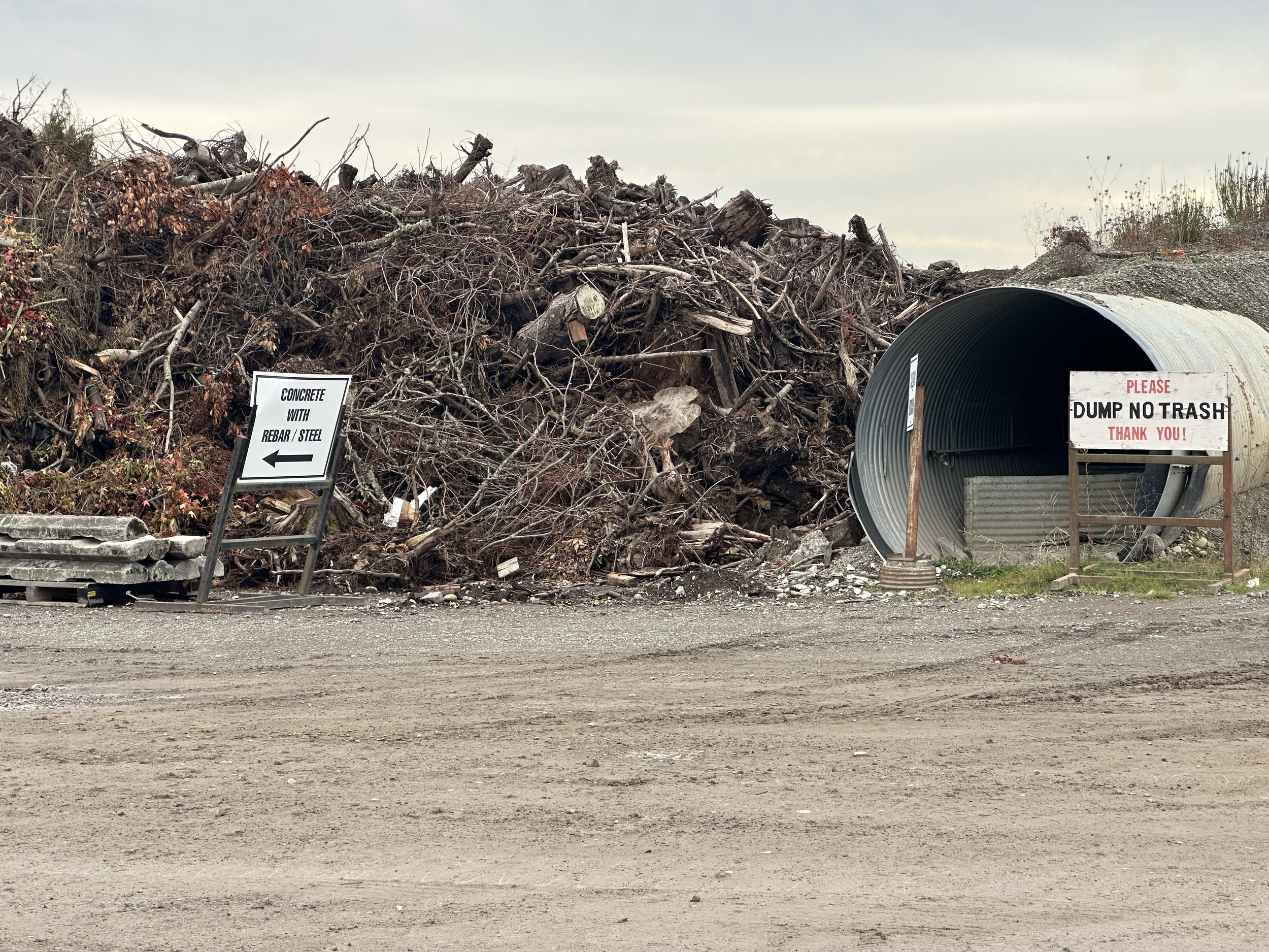 Concrete recycling area at Randles Sand and Gravel in Puyallup, Washington, where clean concrete is accepted for reuse.