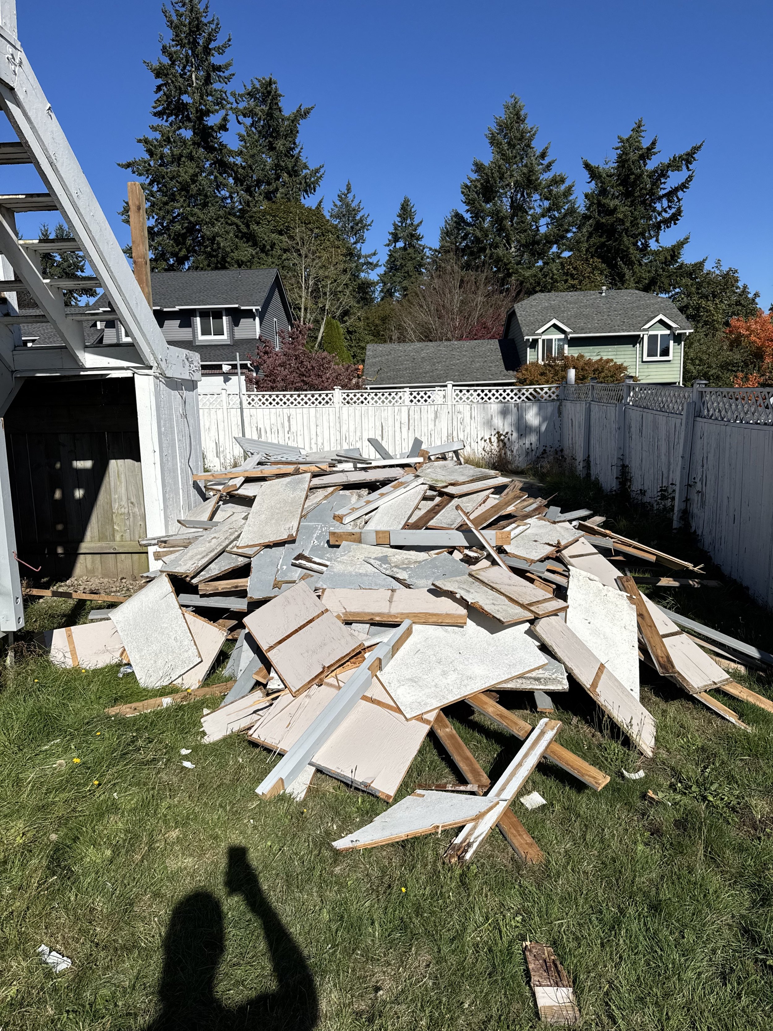 Cabinets, trim, drywall, and remodel scrap — gone in one haul. Construction debris removal in Puyallup, WA.