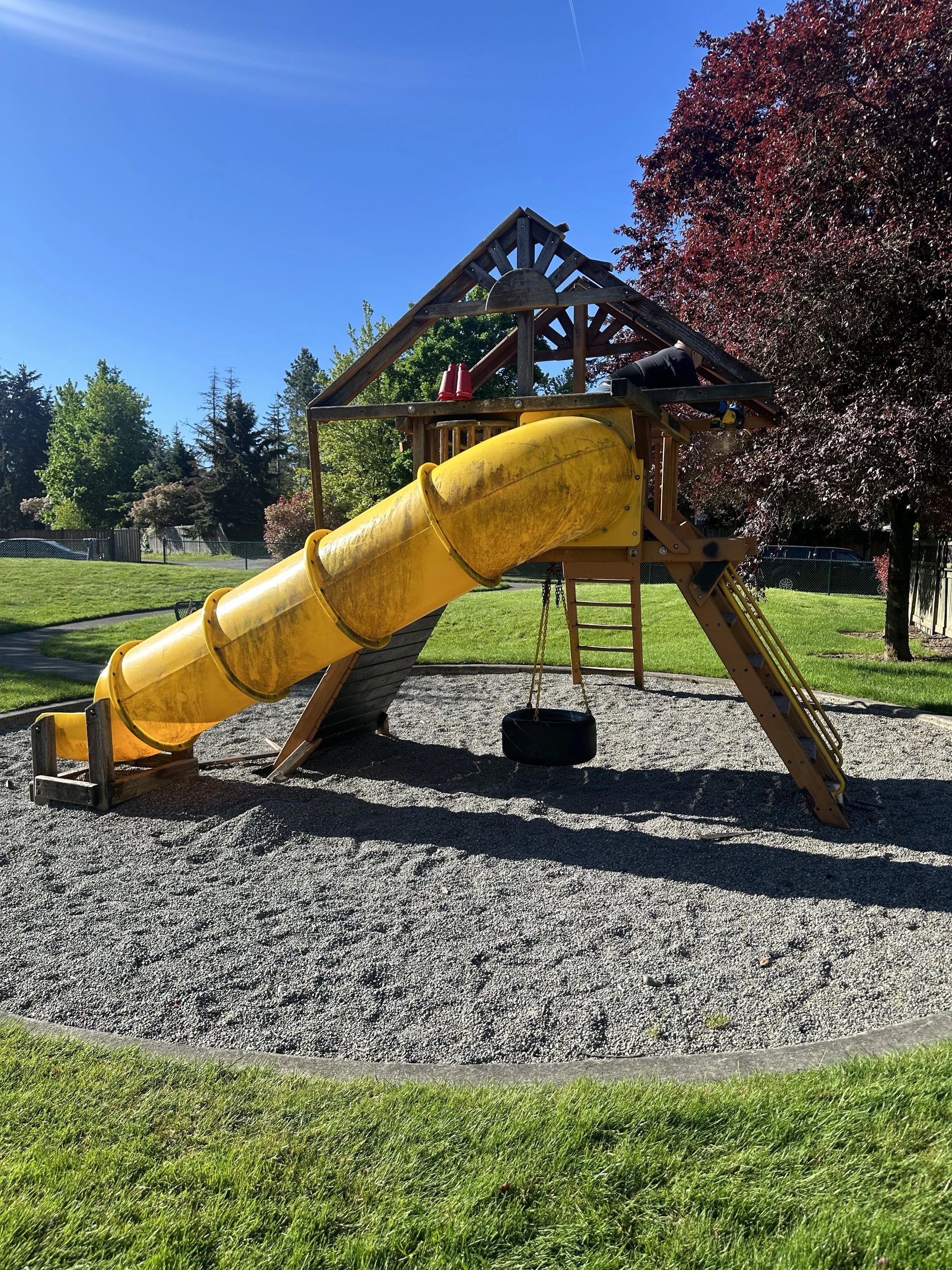 Before tear-out — aging wooden playset no longer safe for use, Puyallup WA.