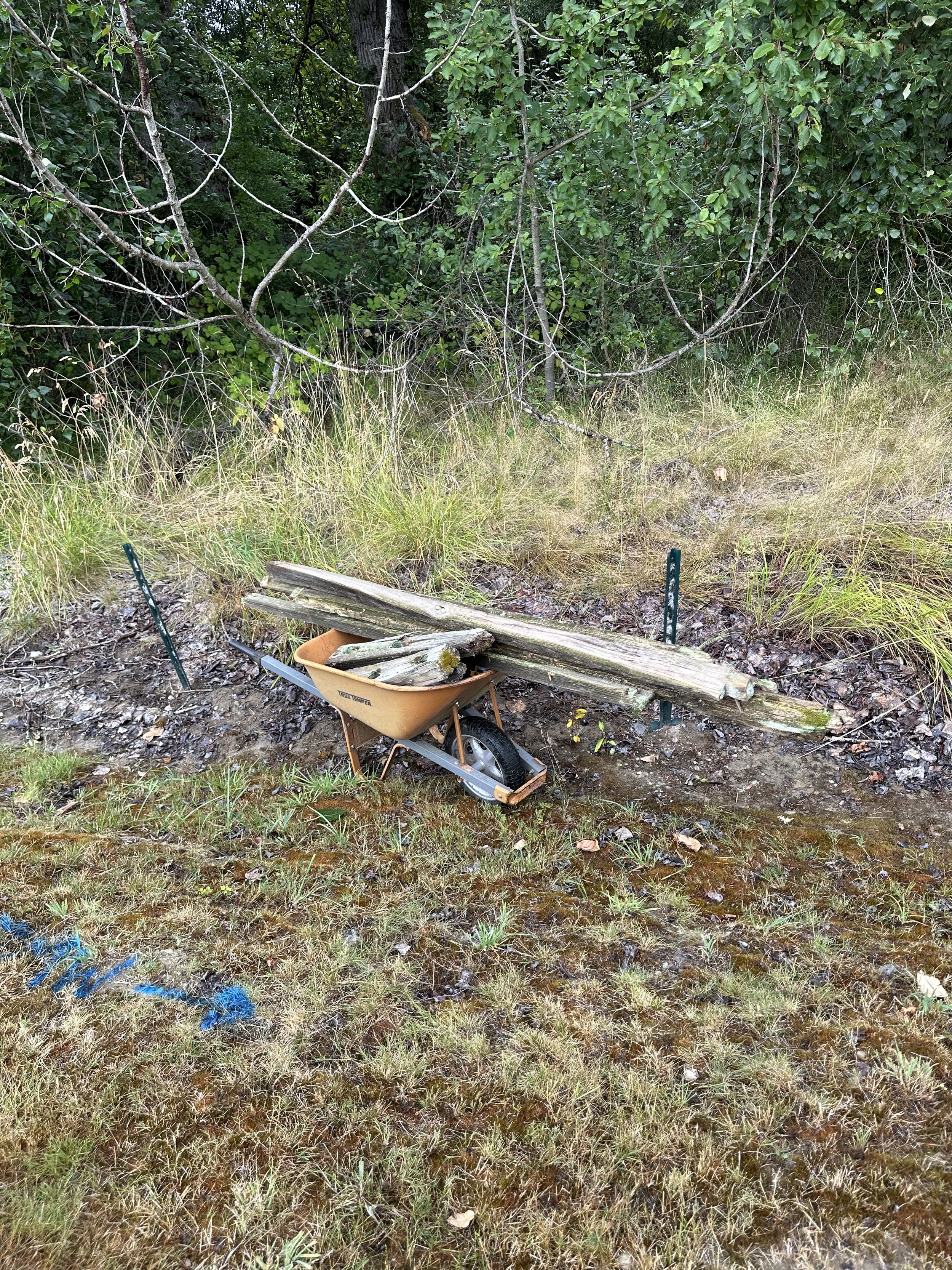 We removed all rotten fence posts and rails by hand and staged the debris for loading.