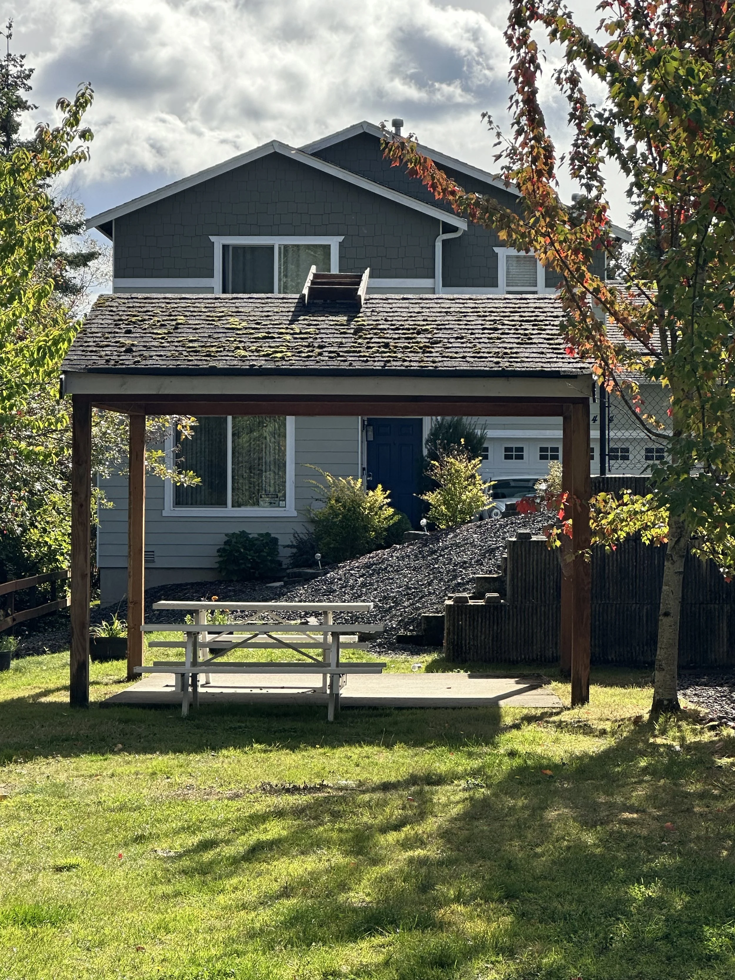 During tear-out — Retrieved a loose playground piece someone tossed onto the pagoda roof, Tacoma WA.