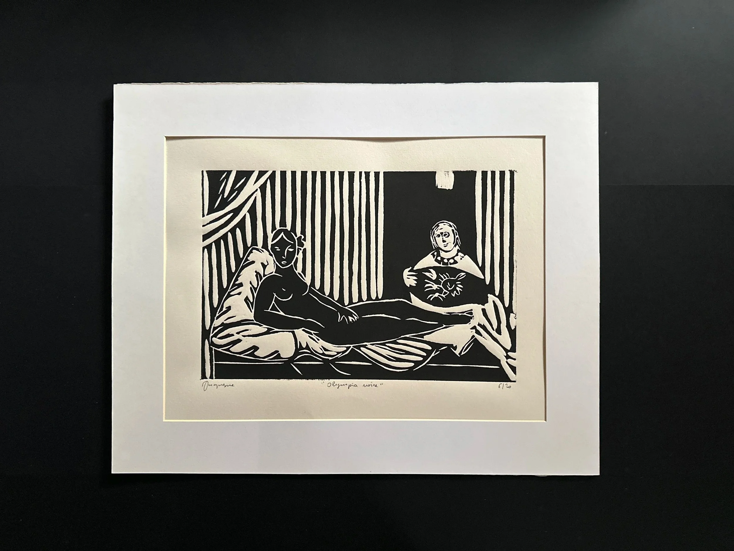 "Olympia noire", gravure sur bois