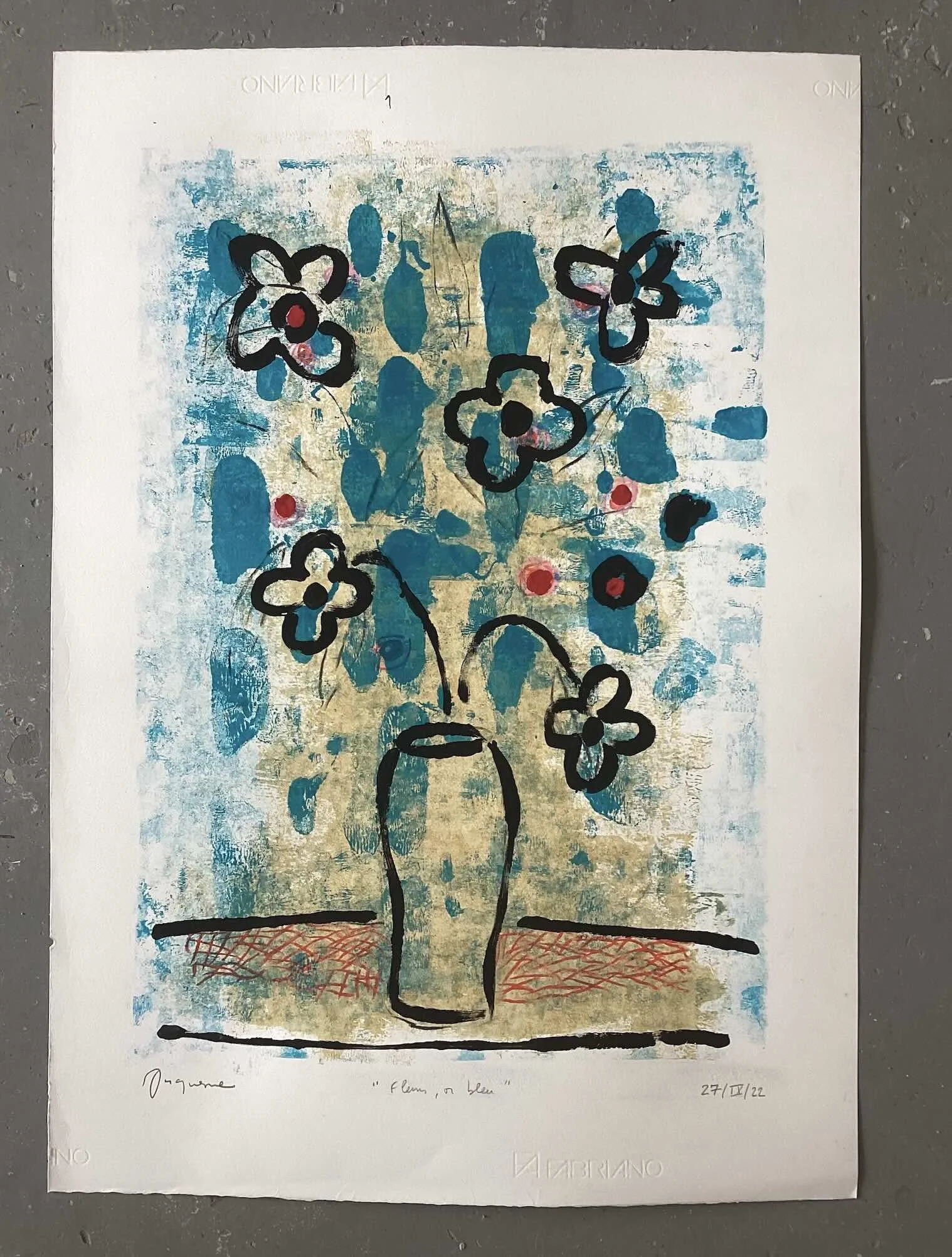 Fleurs, or bleu