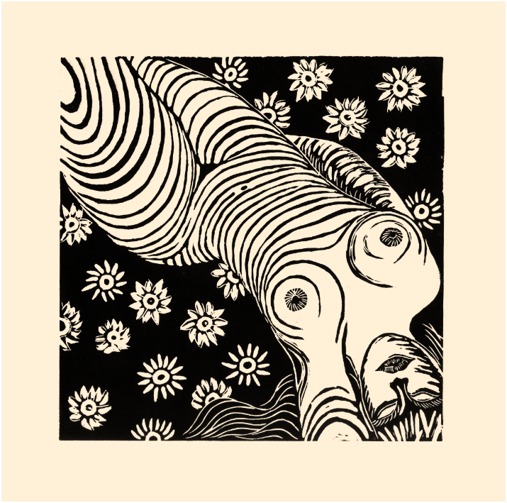 "Nu aux marguerites", bois gravé original