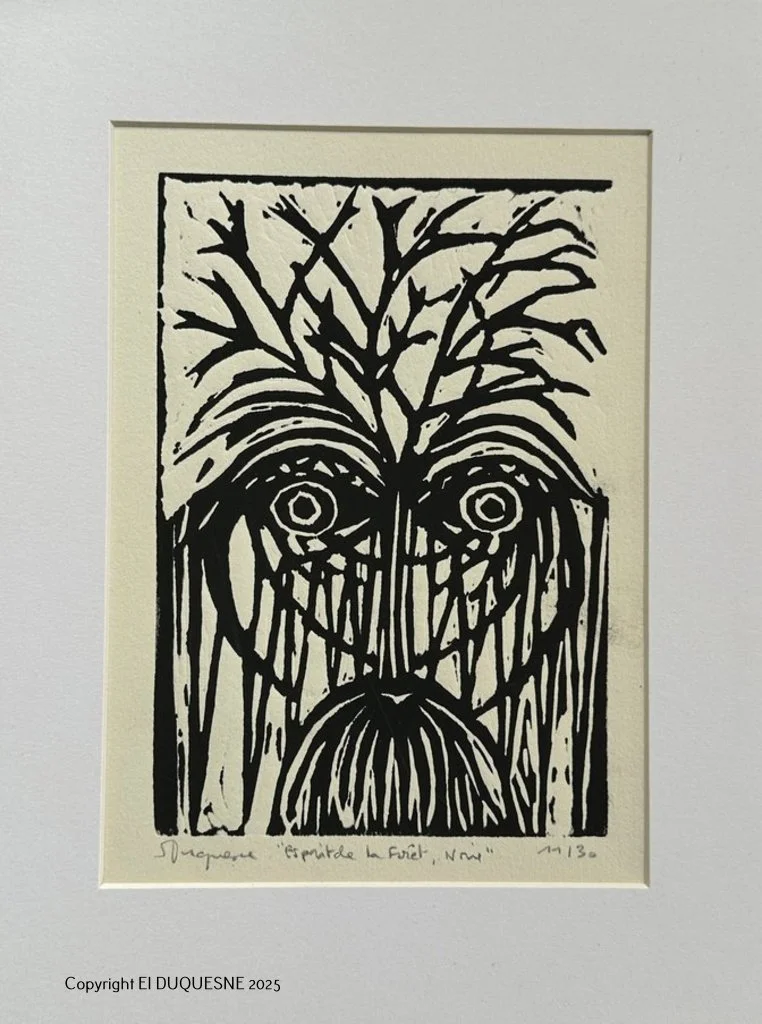 REF LINO 03/2025
"Esprit de la forêt, noire"
24 x 18 cm (9.44 x 7.08 inches)
Linogravure  originale, tirage limité à 30 exemplaires.
Prix : 45 €