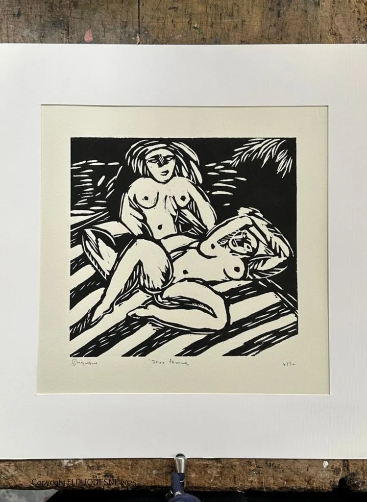 "Deux femmes", gravure sur bois
40x 40 cm avec passe partout
Papier Fabriano