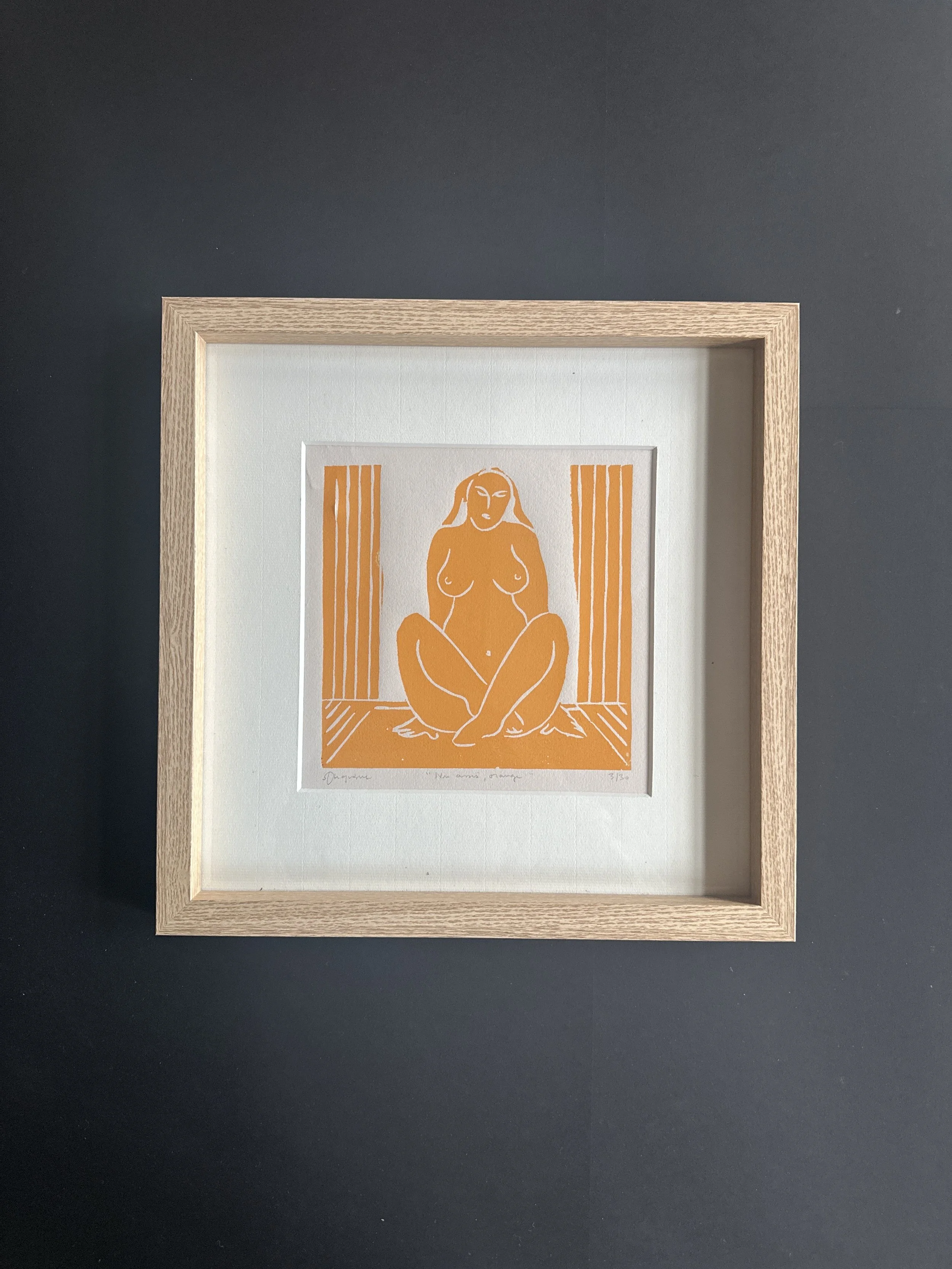 "Nu assis, orange" gravure originale