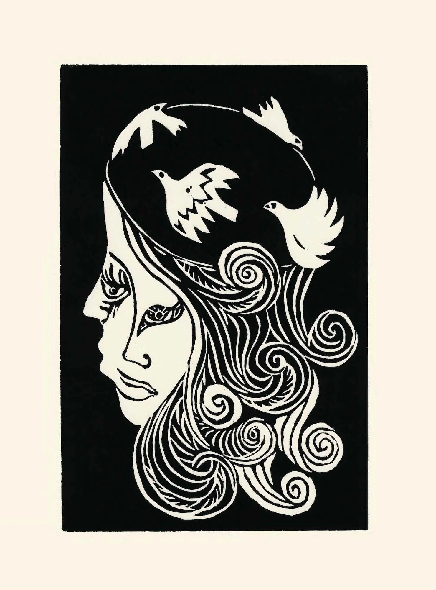 "Muse aux deux visages", bois gravé original