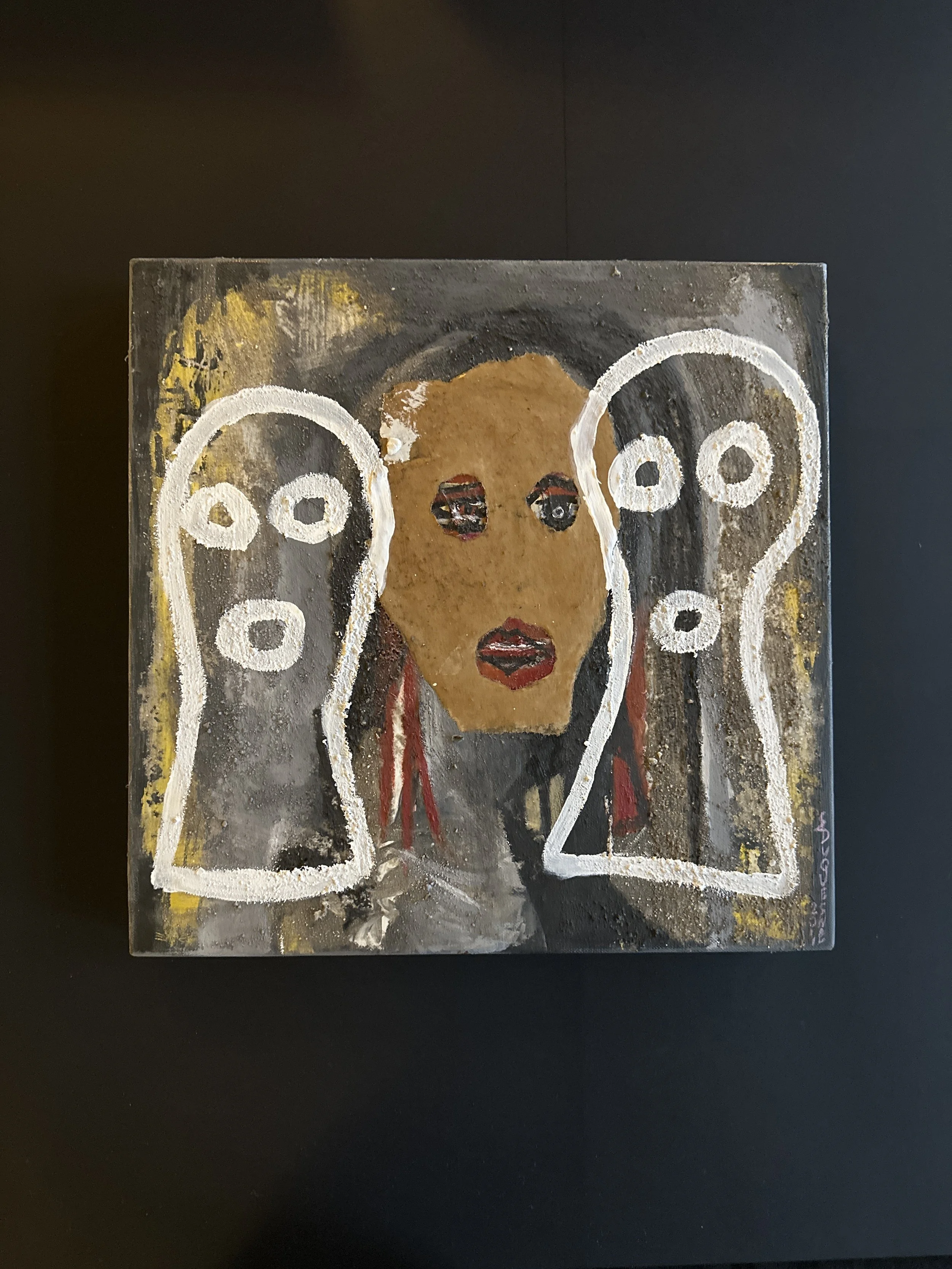 "Les masques II", collage sur toile