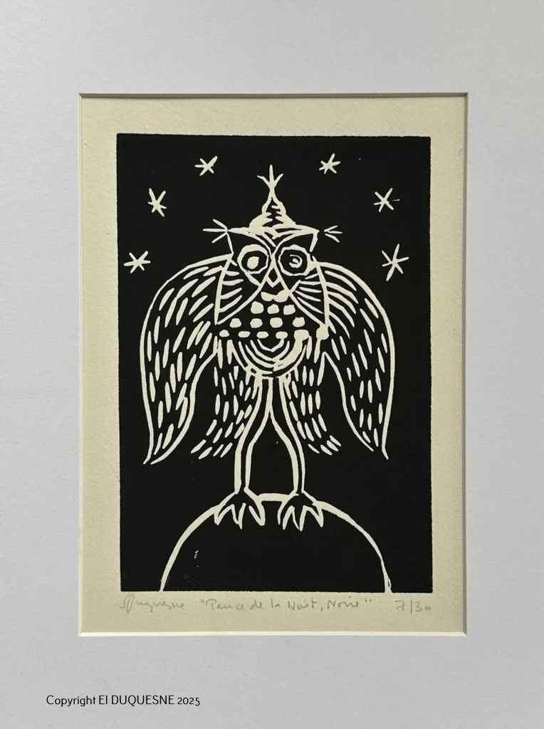 REF LINO 02/2025
"Prince de la nuit, noir"
24 x 18 cm (9.44 x 7.08 inches)
Linogravure  originale
Prix : 45 €