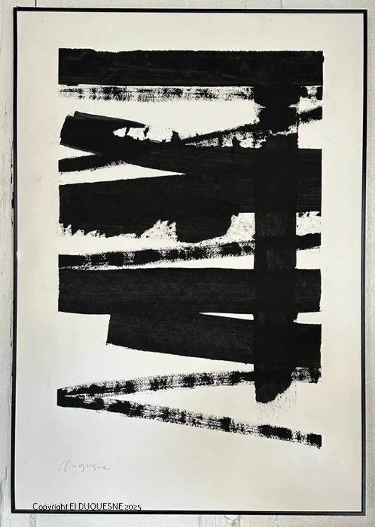 "HOMMAGE A PIERRE SOULAGES I"
Encre et acrylique sur papier, papier Fabriano
Prix : 2000 €  (LES TROIS HOMMAGES DE LA SERIE= 5000 €