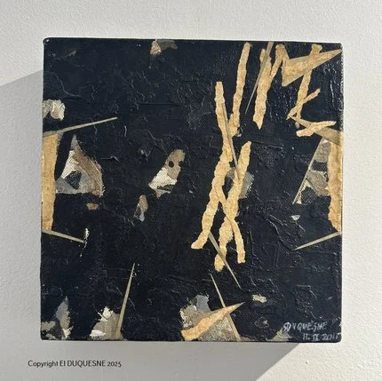 "Abstraction noire"
Collage et matière sur toile 3D
20 x 20 cm 

Prix : 120 €