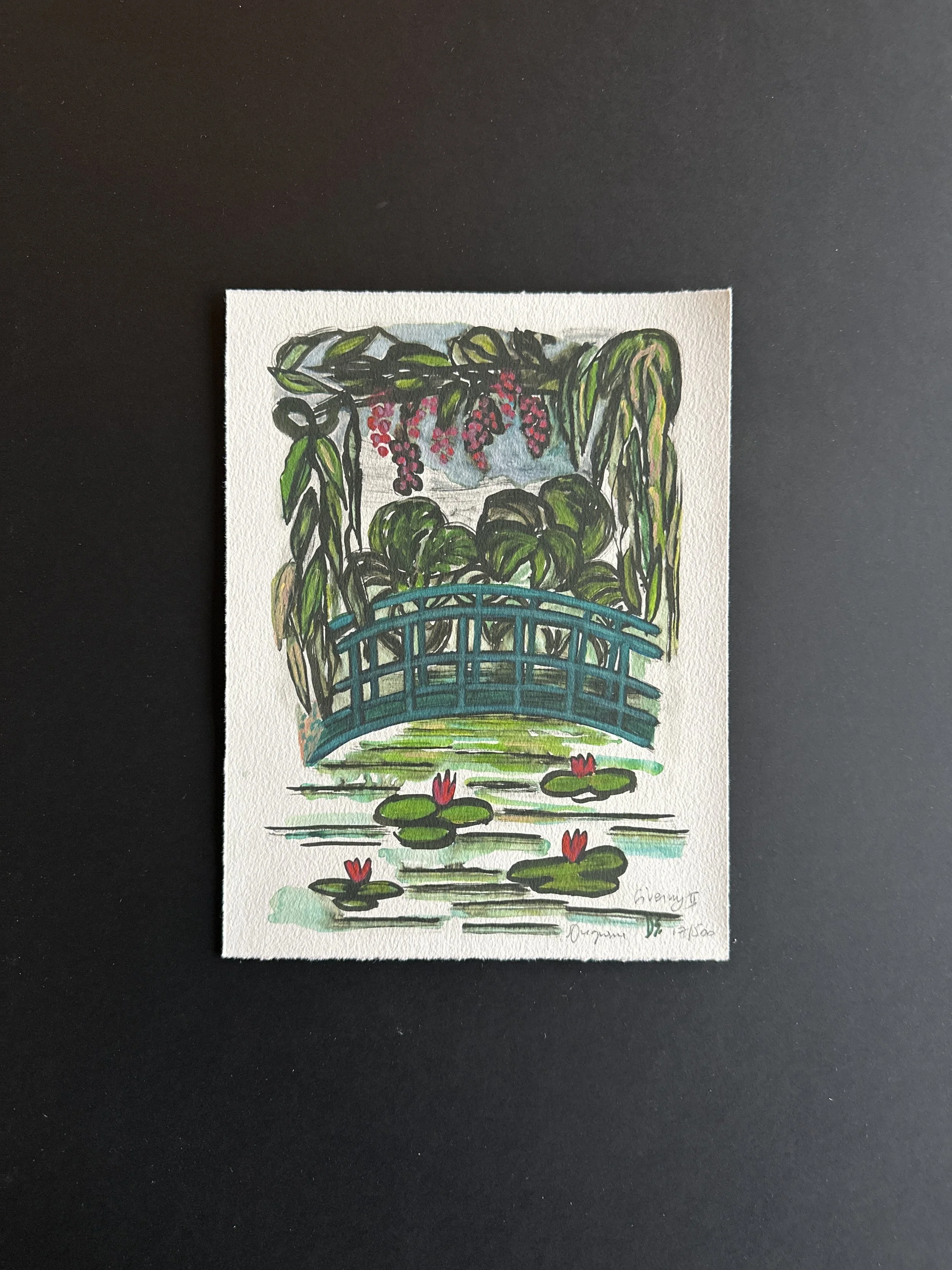 "Giverny II"
24 x 18 cm (9.44 x 7.08 inches)
Edition numérotée et signée, 500 exemplaires
Papier aquarelle 210 gr.
Prix : 20 €