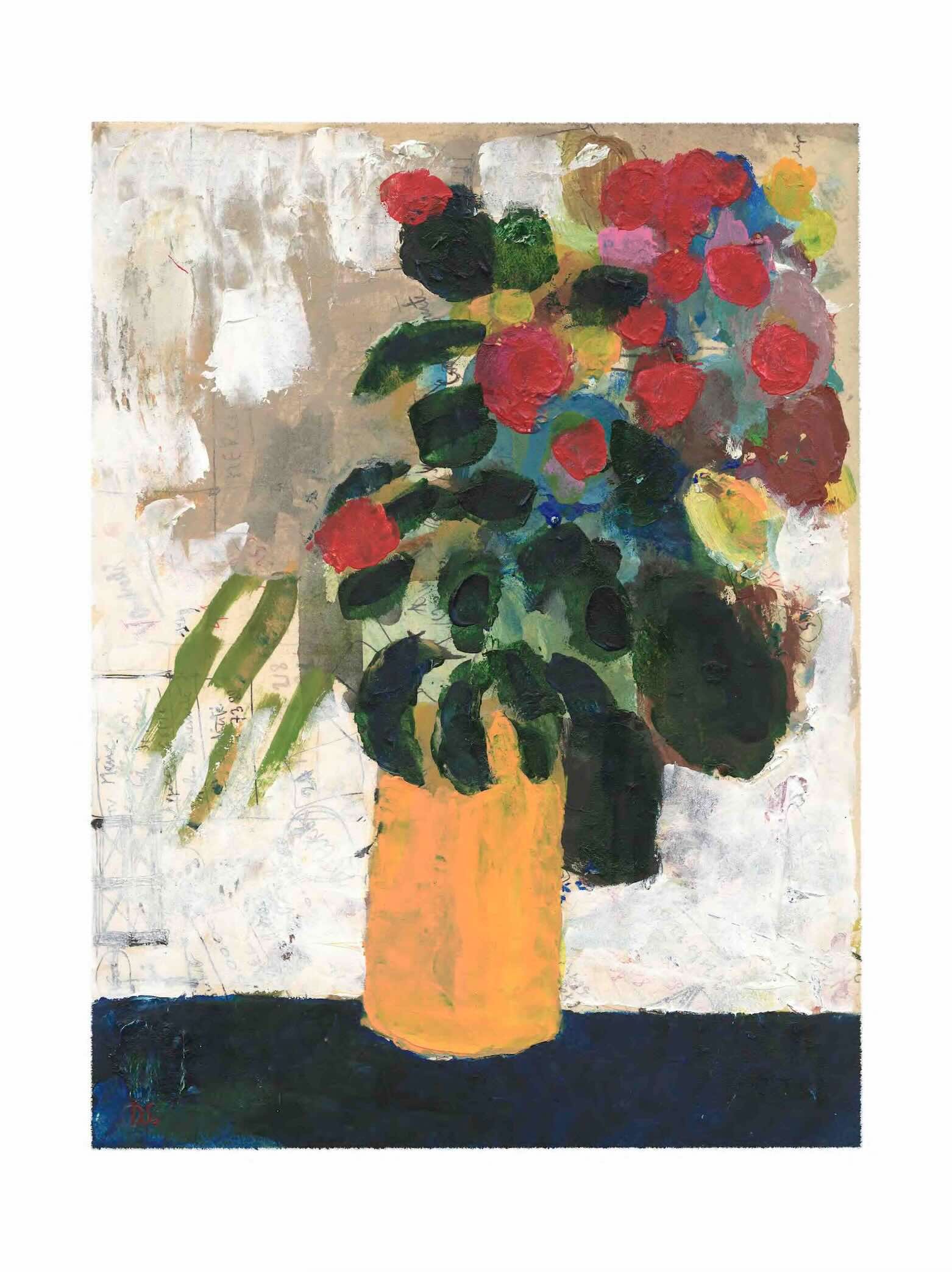 "Fleurs rouges, vase jaune", édition
