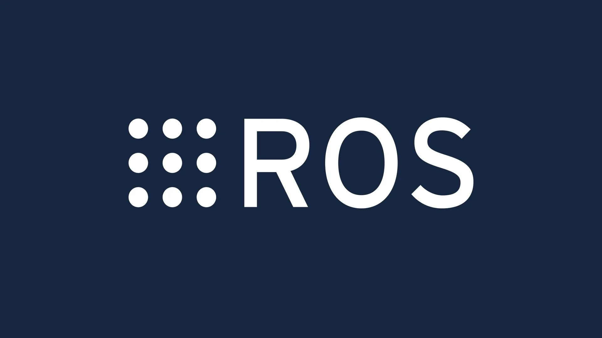 The logo of ROS with white dots forming a pattern and the word 'ROS' in white letters on a dark background.