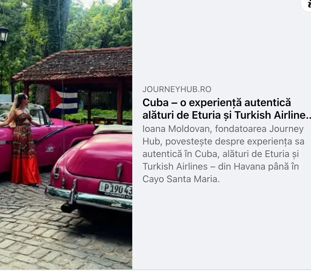 🌍 Cuba &ndash; o lecție de viață de la capătul lumii 🇨🇺

Recent, am avut privilegiul de a explora Cuba alături de partenerii noștri de la Eturia și Turkish Airlines, &icirc;ntr-o experiență care m-a făcut să văd lumea cu alți ochi.

Am descoperit 