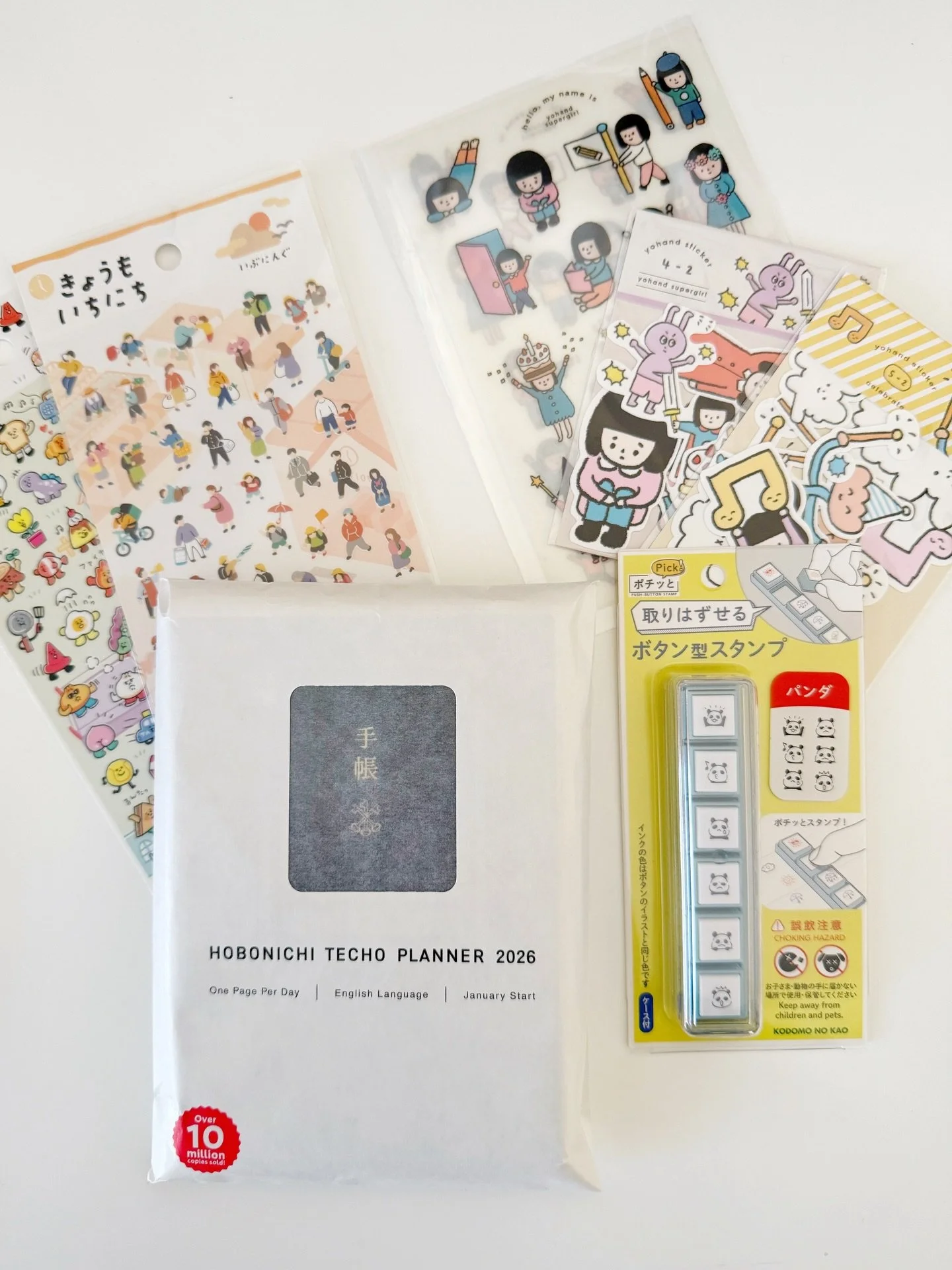 My most recent stationery haul from @yoseka.stationery!

I got a new @hobonichi_global techo to try for 2026, some stickers, and the cutest little panda stamps. I&rsquo;m especially excited about getting my hands on these @yohand_studio stickers. The