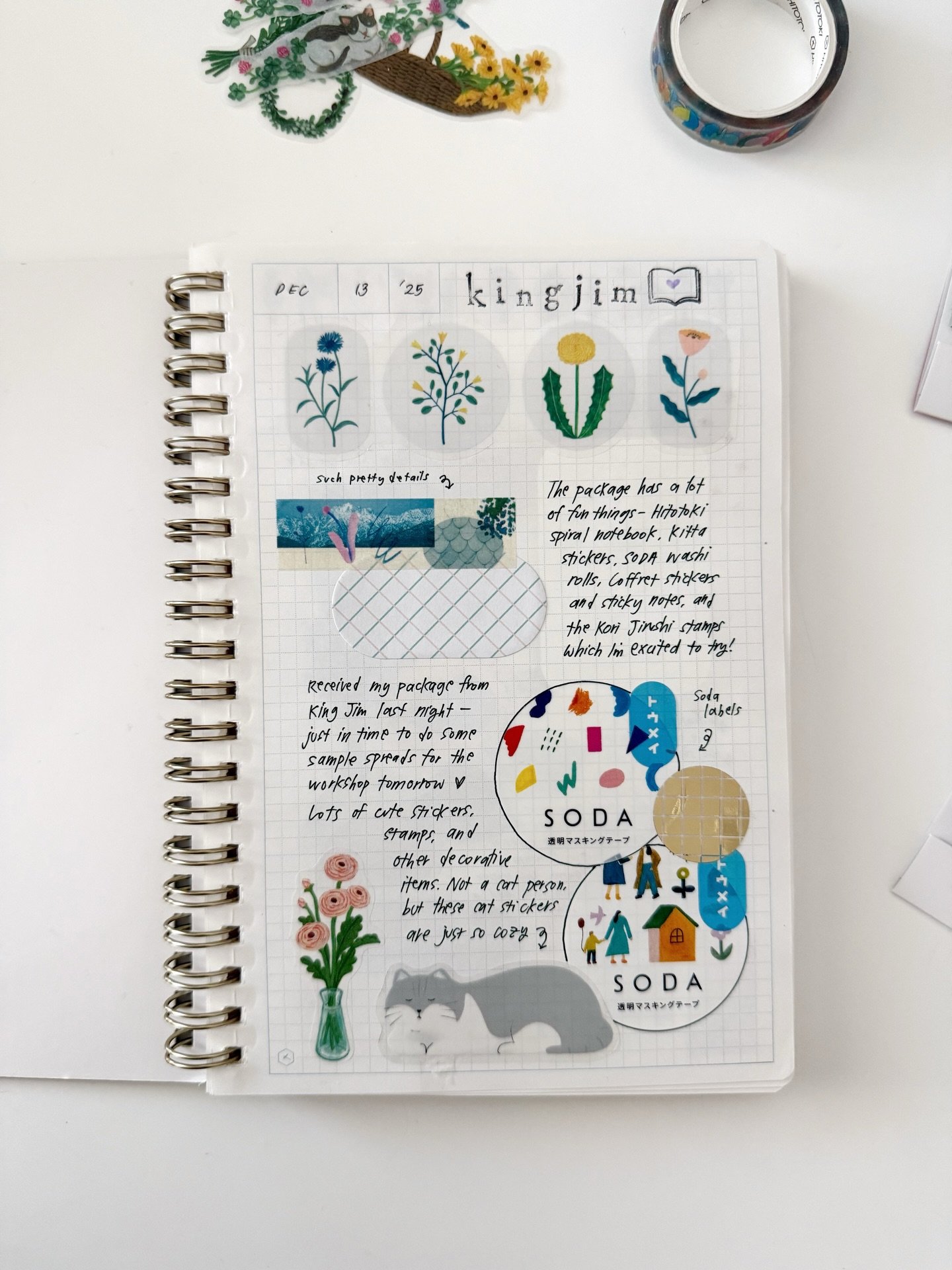 Here are some journal spreads in my HITOTOKI notebook and the cutest stickers from @kingjimusa that really bring so much character to these pages. I really love all their decorative washi tapes (definitely some of my favorite that are out in the mark