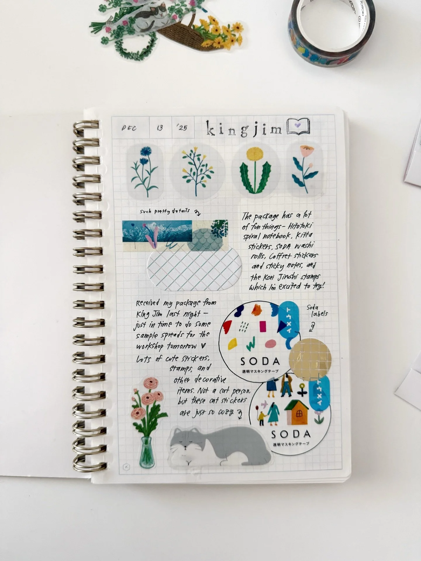 Here are some journal spreads in my HITOTOKI notebook and the cutest stickers from @kingjimusa that really bring so much character to these pages. I really love all their decorative washi tapes (definitely some of my favorite that are out in the mark