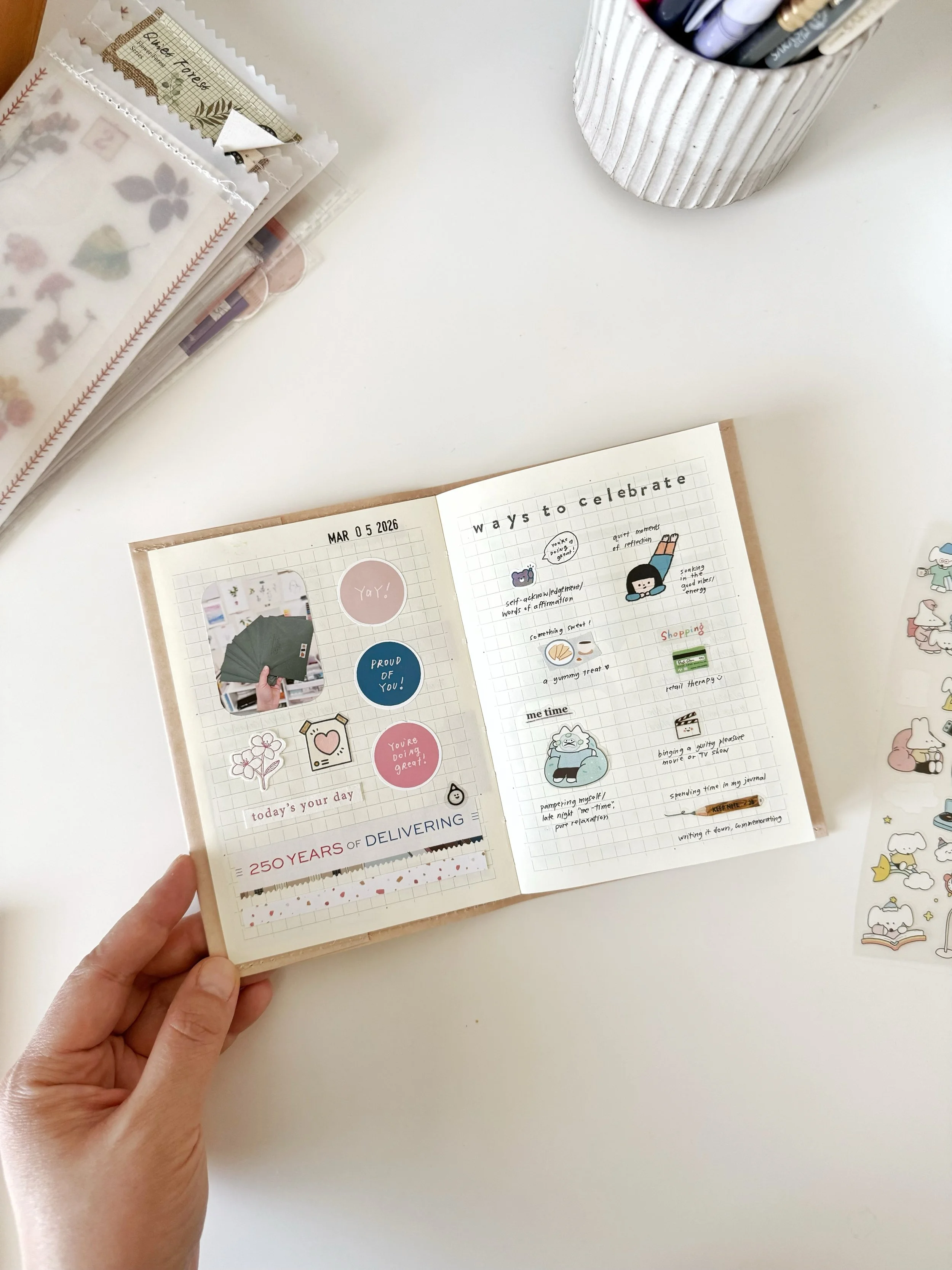 Every month, I send out a set of journaling prompts to my journaling club, and we spend the month filling our journals with not just pretty things, but thoughtful reflection.

For March, the Little Momens Journaling Club spent the month thinking abou