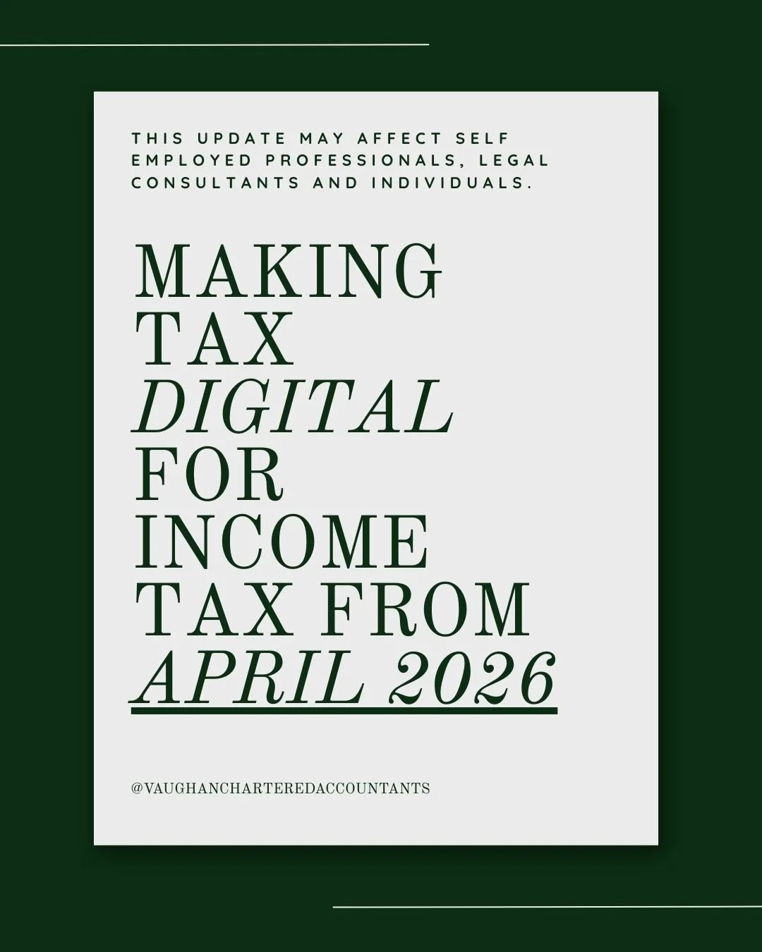 From April 2026, Making Tax Digital for Income Tax becomes mandatory for many self employed professionals and individuals with additional income streams.

For legal professionals, this may apply where income is received outside a limited company stru
