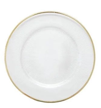 Glass Gold Ribbed Rim Charger Plate