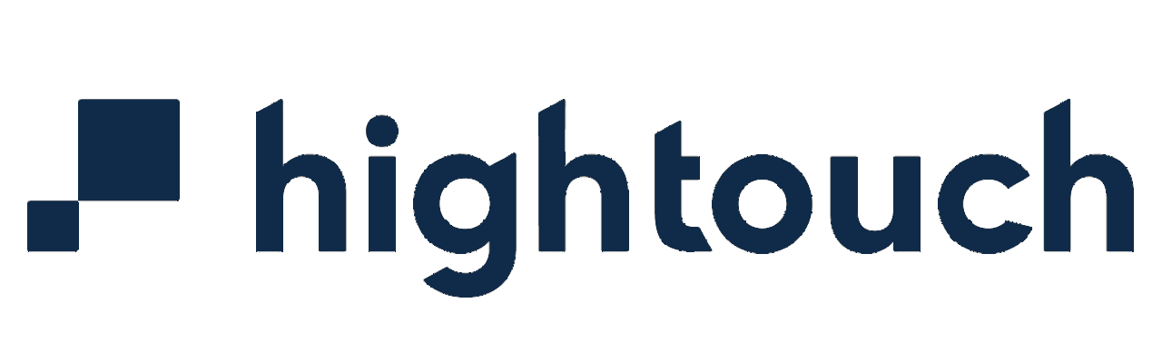 Hightouch logo consisting of three navy blue squares arranged in a diagonal line followed by the word 'hightouch' in navy blue lowercase letters.