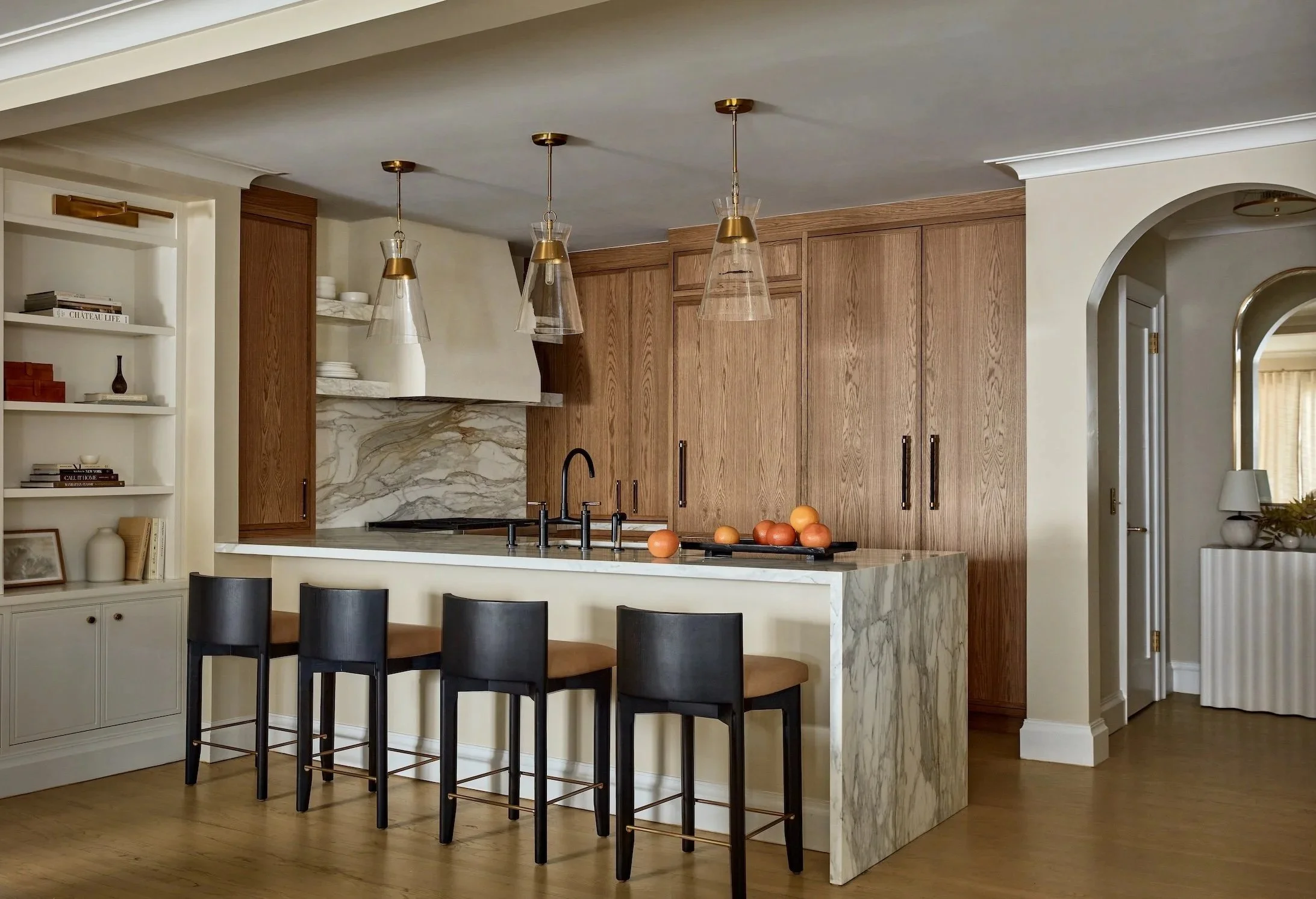 New-York-Renovations-Architecture-and-Interior-Renovation-West-22nd-Kitchen-Wood-Cabinets-Marble-Island-Black-Barstools.jpg