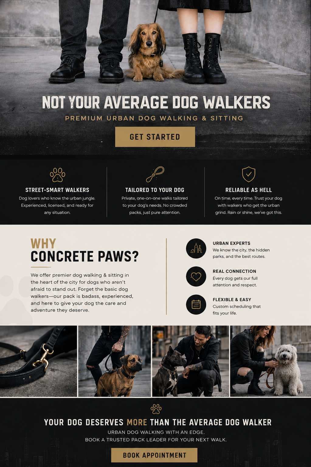 dog walker and dog sitter website homepage layout designed by Pixels Unleashed