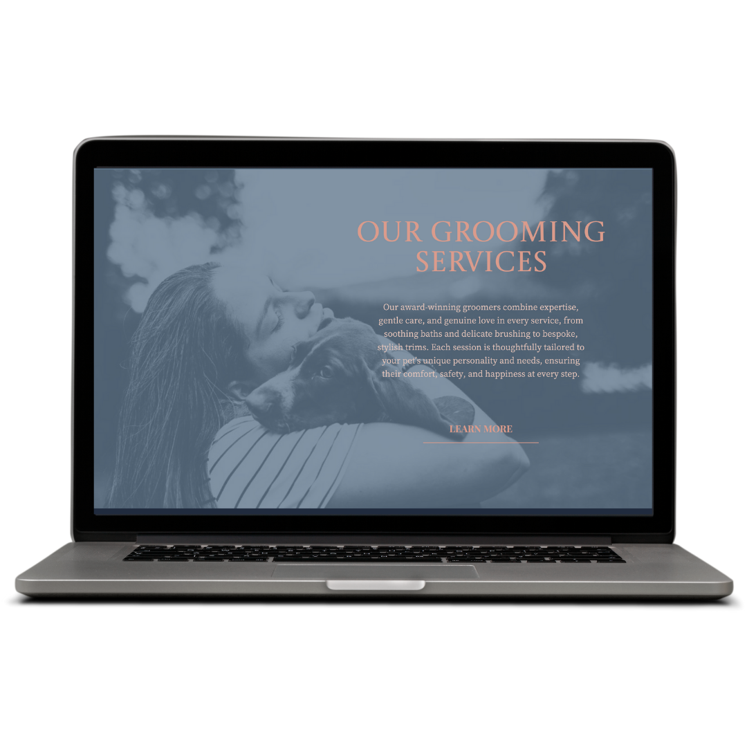 dog groomer website design by Pixels Unleashed displayed on laptop