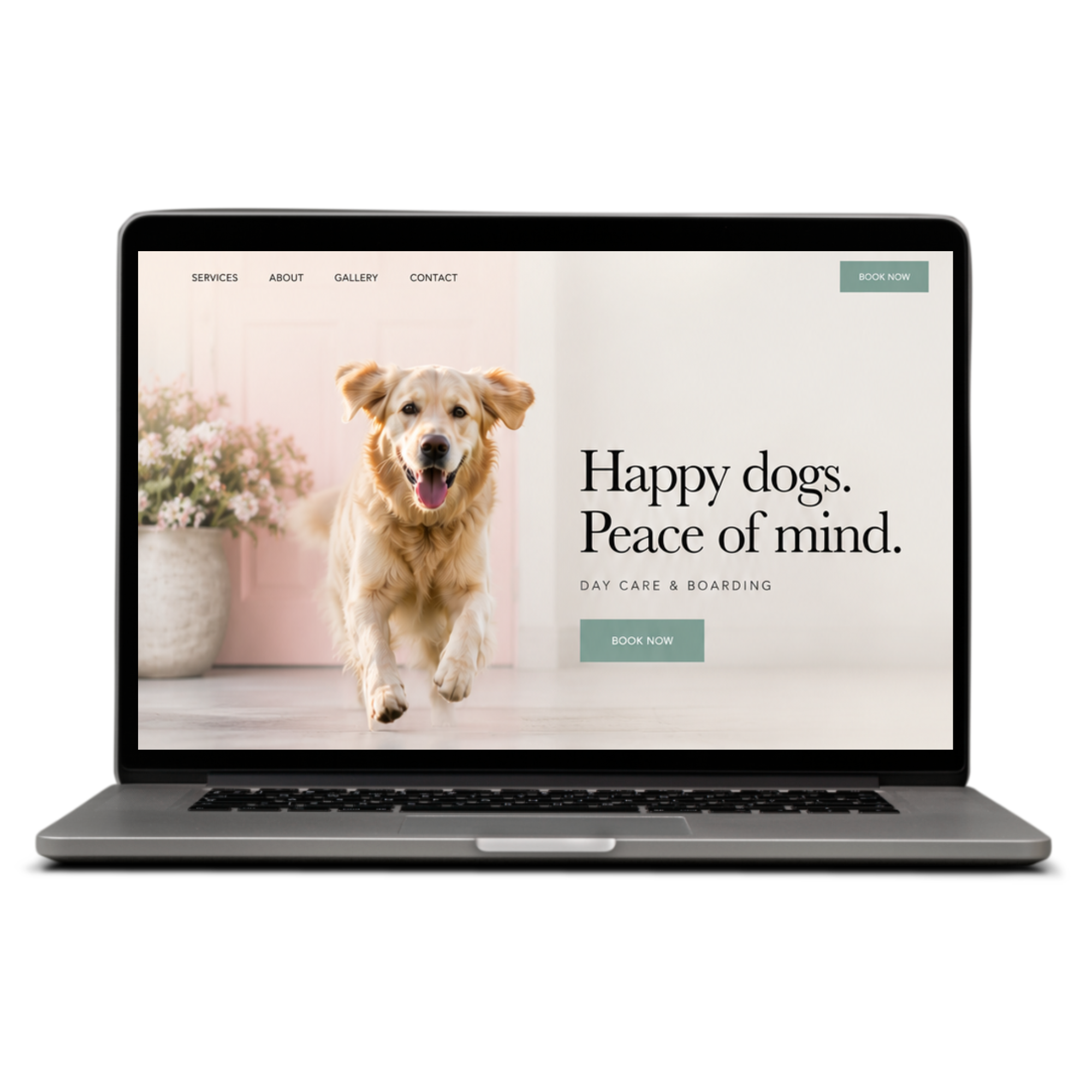 dog boarder and day care hero image designed by Pixels Unleashed displayed on laptop screen