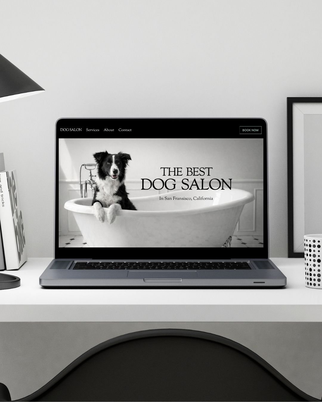 dog salon website design by Pixels Unleashed displayed on laptop