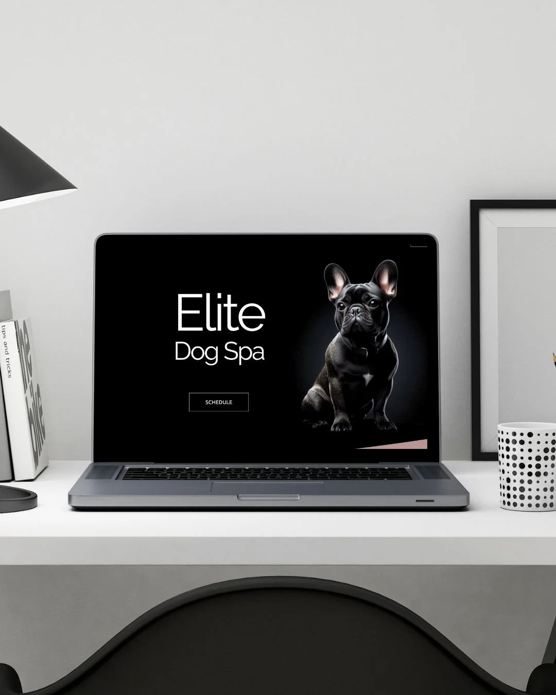 dog spa website design by Pixels Unleashed displayed on a homeoffice laptop