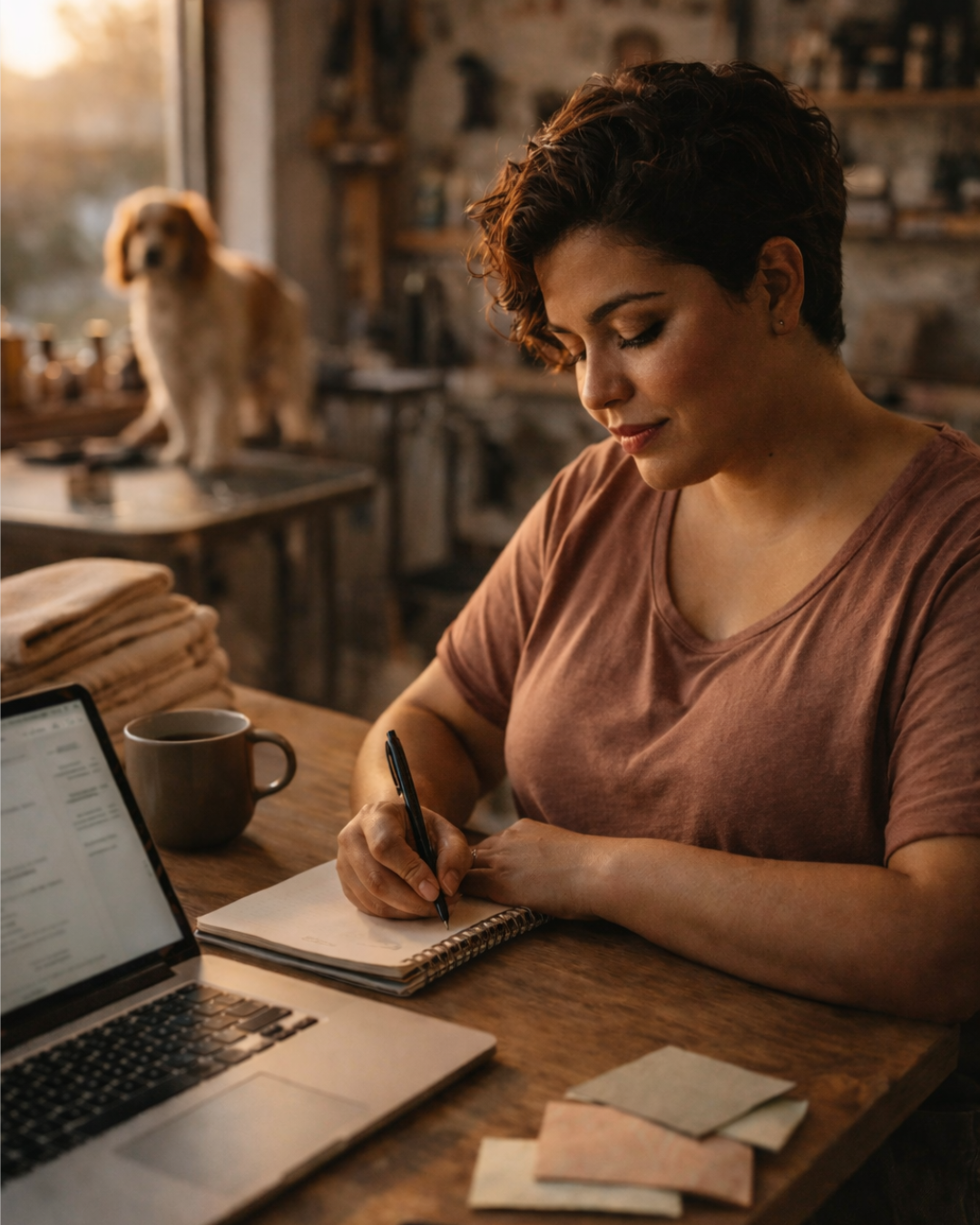 pet business owner writing