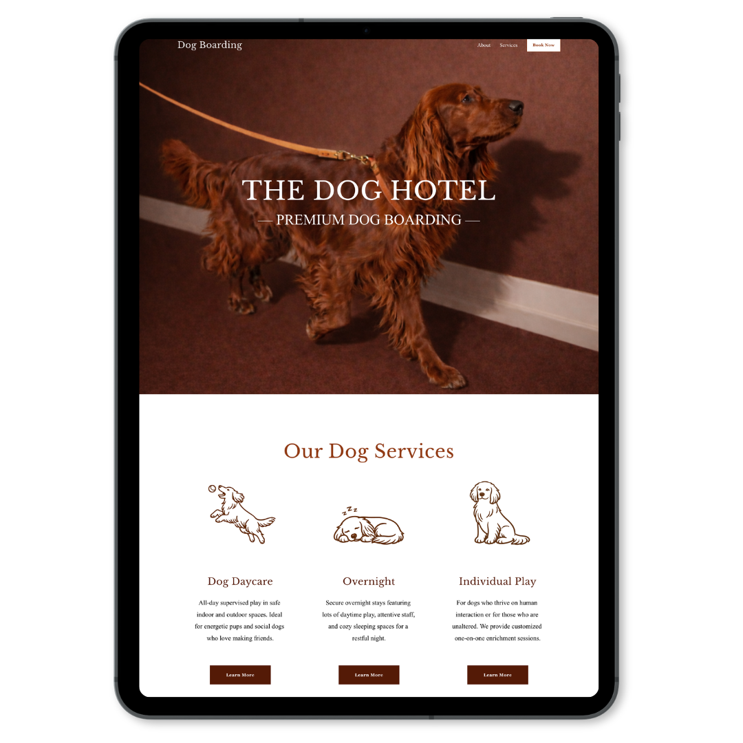 dog boarding website design by Pixels Unleashed dipplayed on ipad