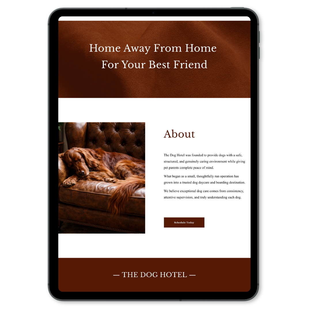 dog boarding website design by Pixels Unleashed dipplayed on ipad