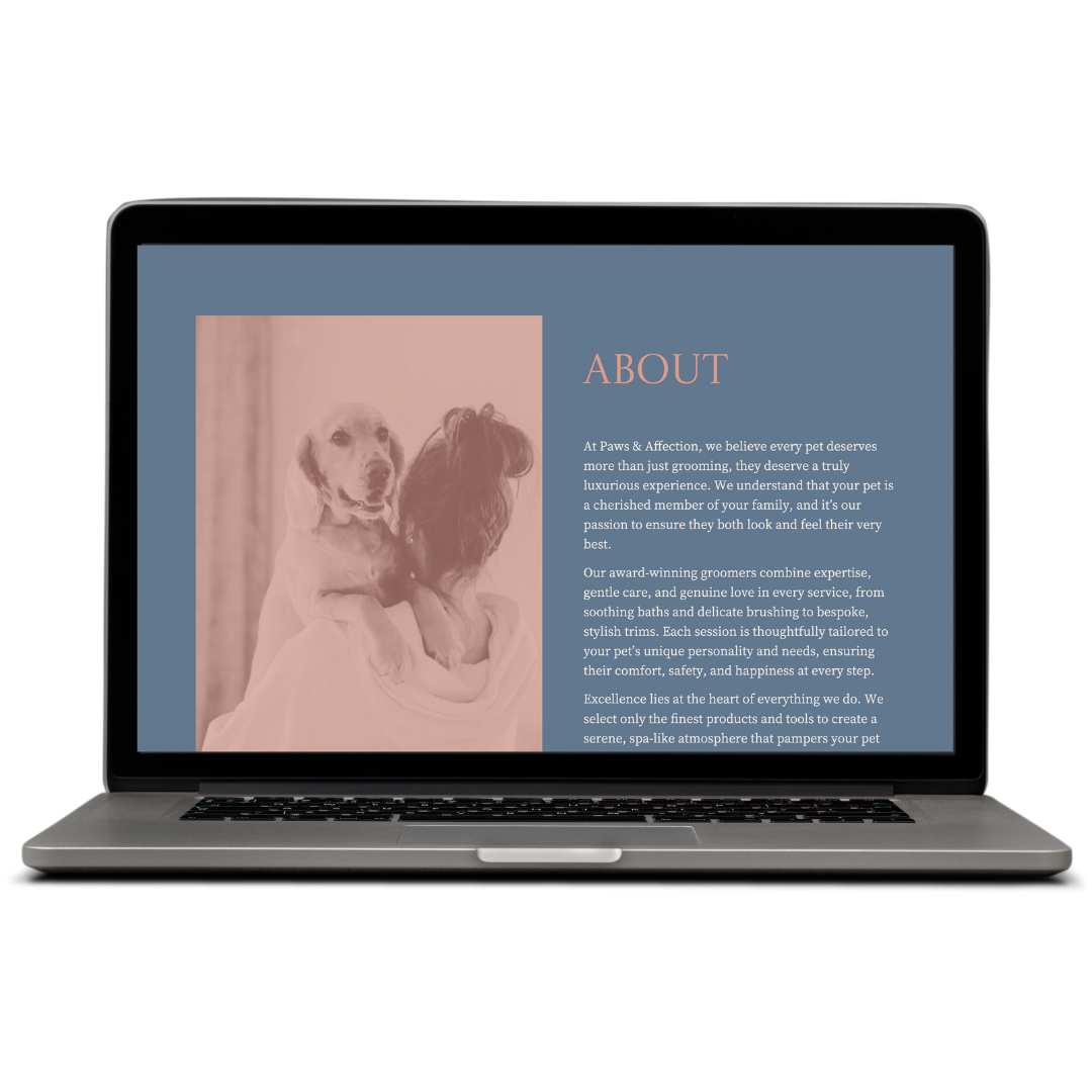 dog groomer website design by Pixels Unleashed displayed on laptop