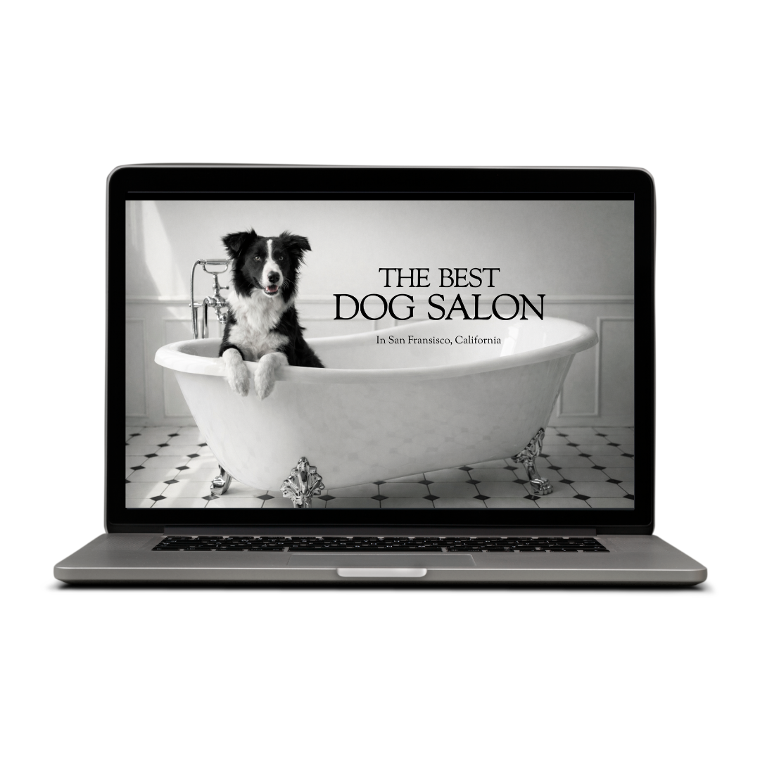 custom dog salon website design by Pixels Unleashed displayed on laptop