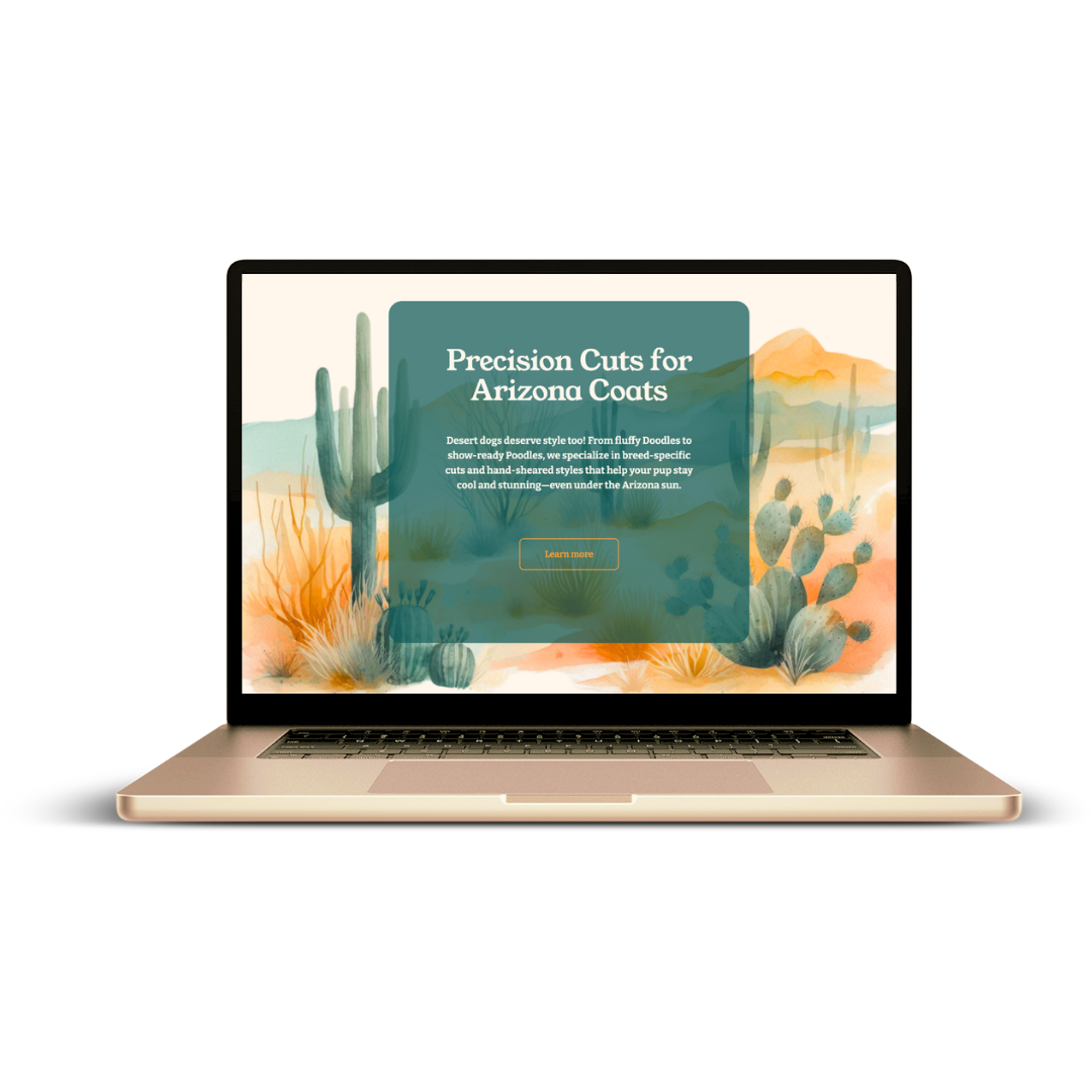 dog groomer salon website designed by pixels unleashed displayed on laptop screen