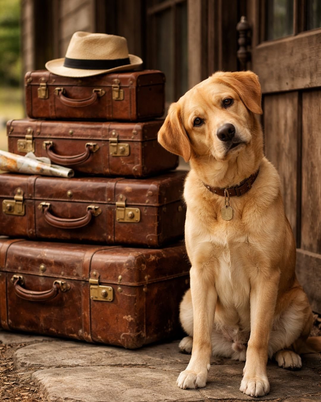 dog with suitcases